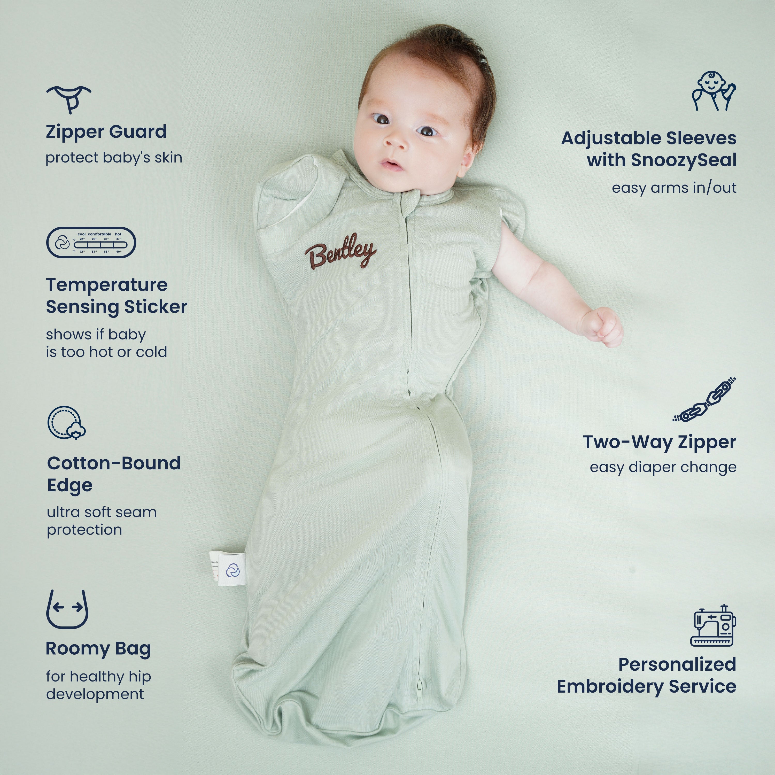 ClimaCuddle™ Swaddle 2-in-1 0.5 TOG - Merino Wool & Rayon Bamboo  - Pea Green