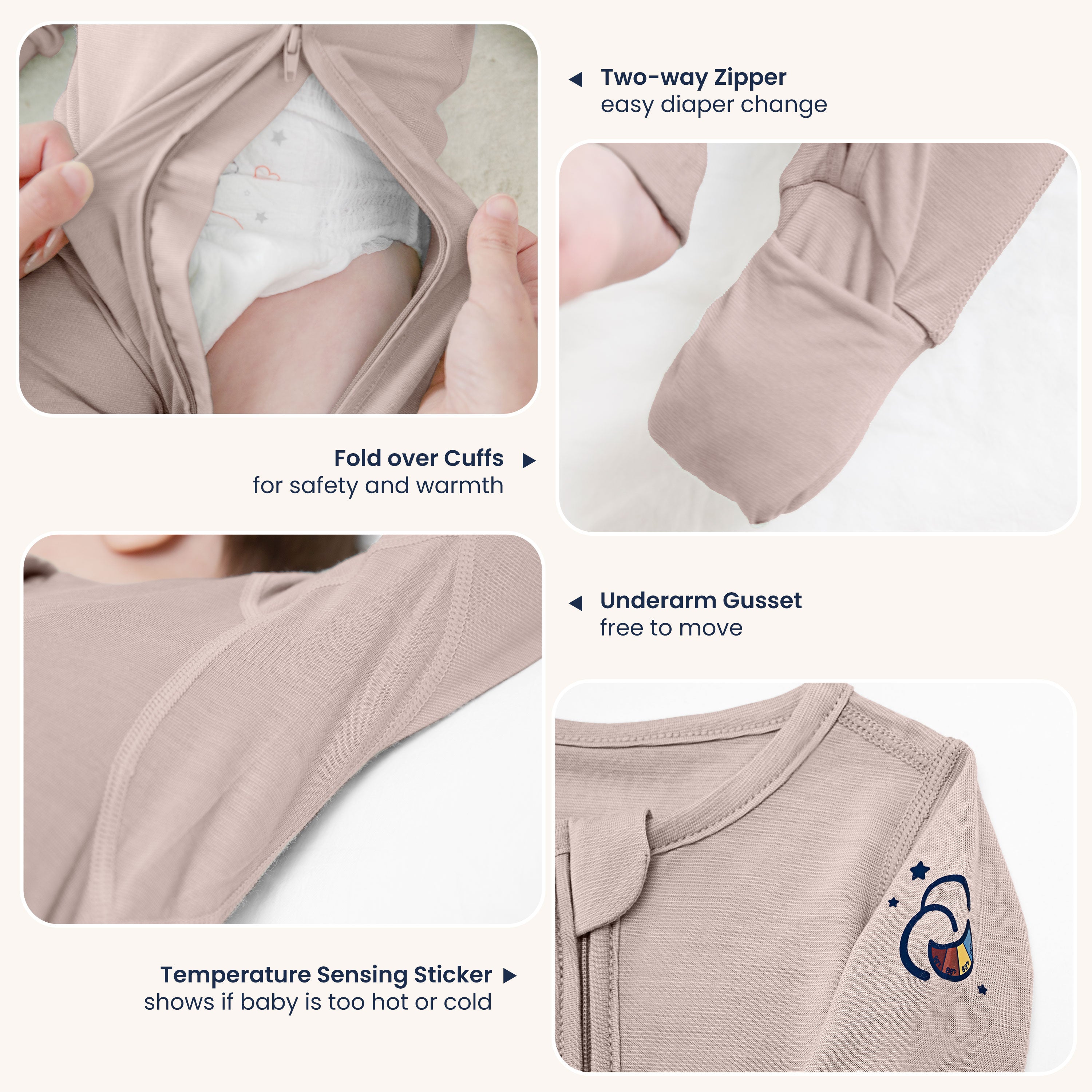 ClimaCuddle™ Zipped Baby Romper - Merino Wool & Rayon Bamboo - Dusty Pink