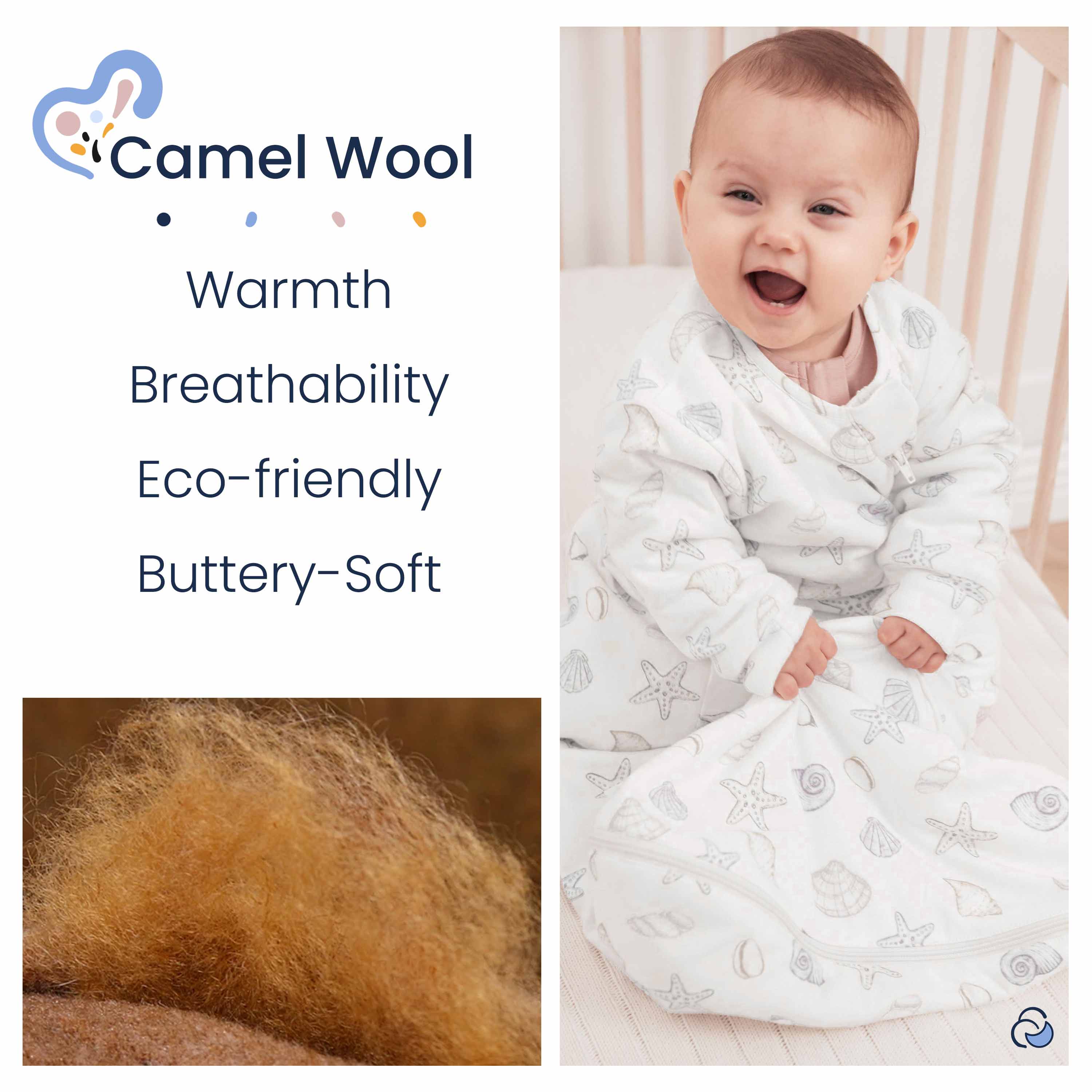 Organic Cotton & Camel Wool Long Sleeve Sleep Sack 2.5 TOG - Shell