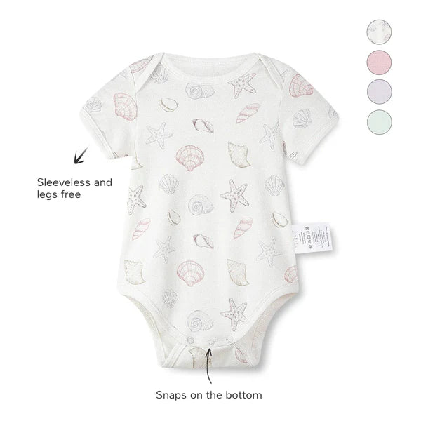 Organic Cotton Half Sleeves Snap Bodysuit + Essentials Shorts- Shell