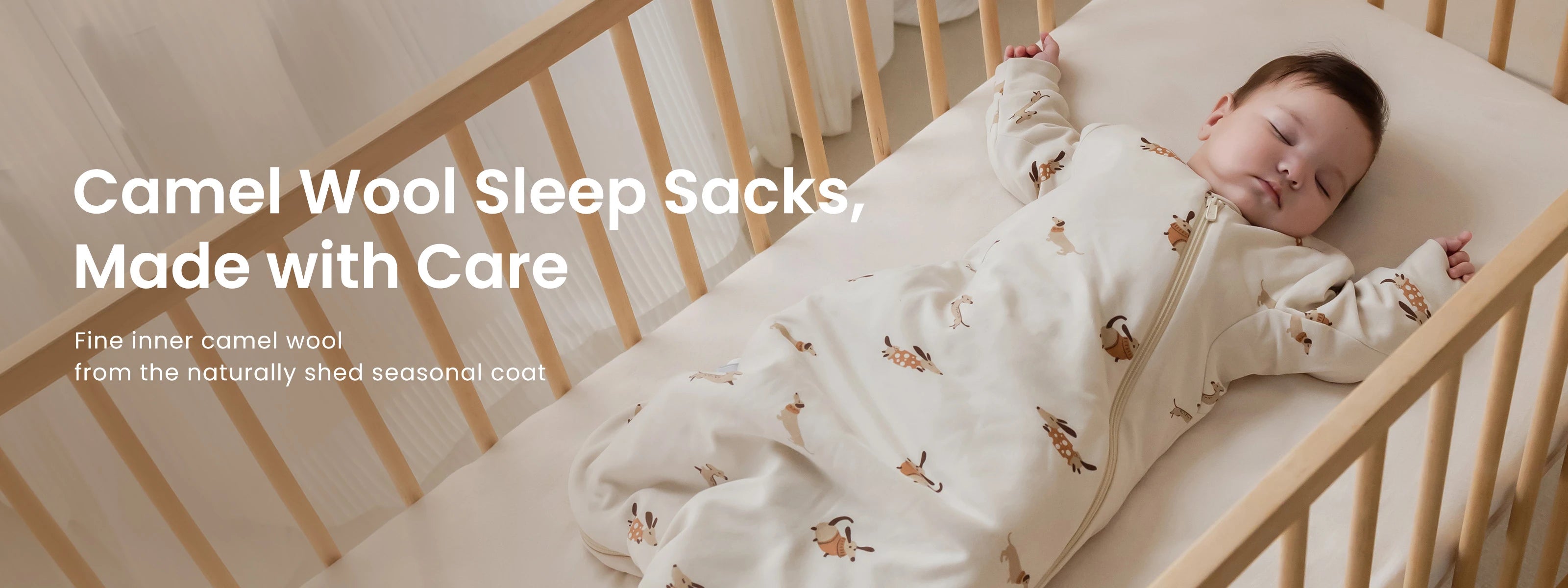 Kaiya Baby camel wool sleep sack with fine inner camel undercoat filling detail