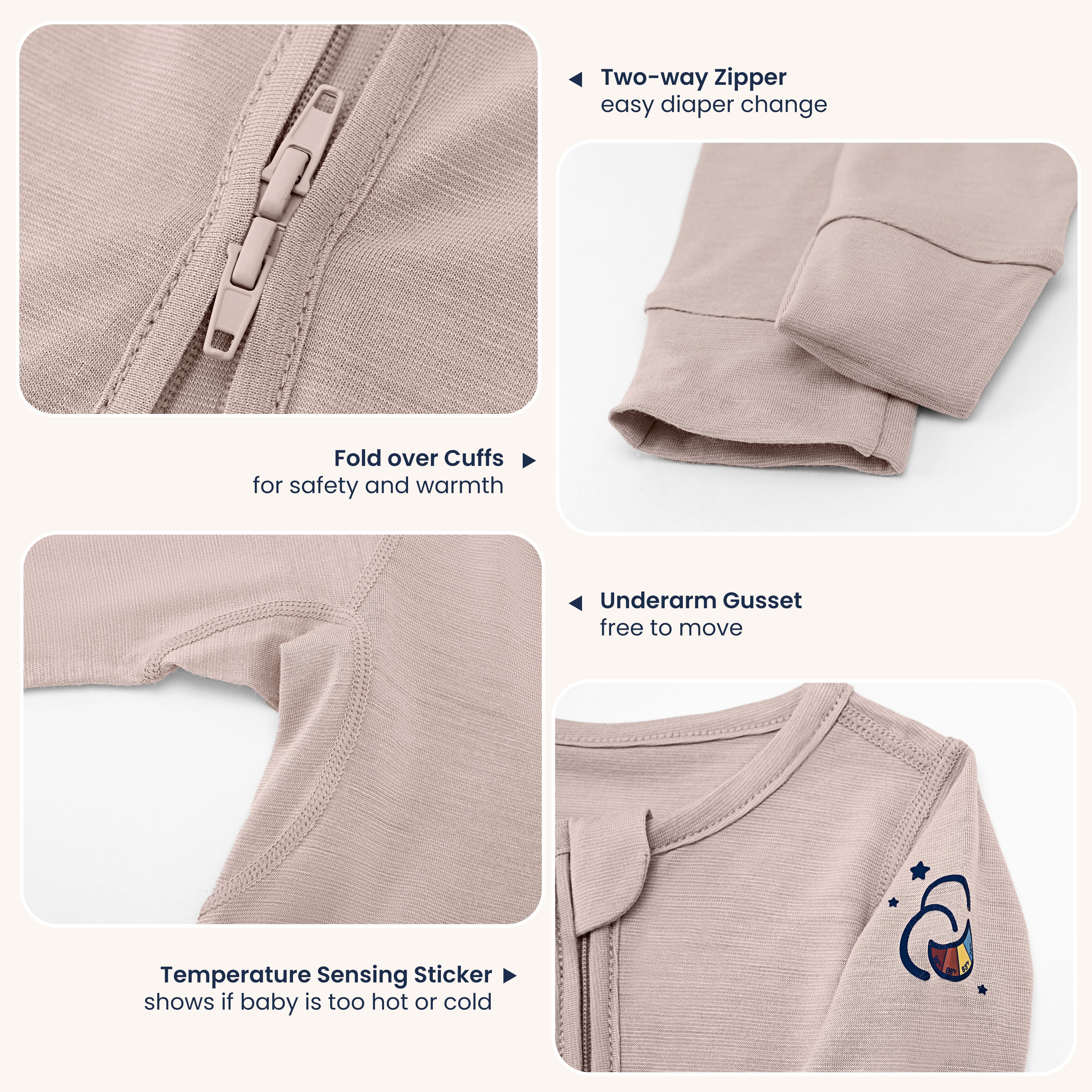ClimaCuddle™ Zipped Baby Romper - Merino Wool & Rayon Bamboo - Dusty Pink