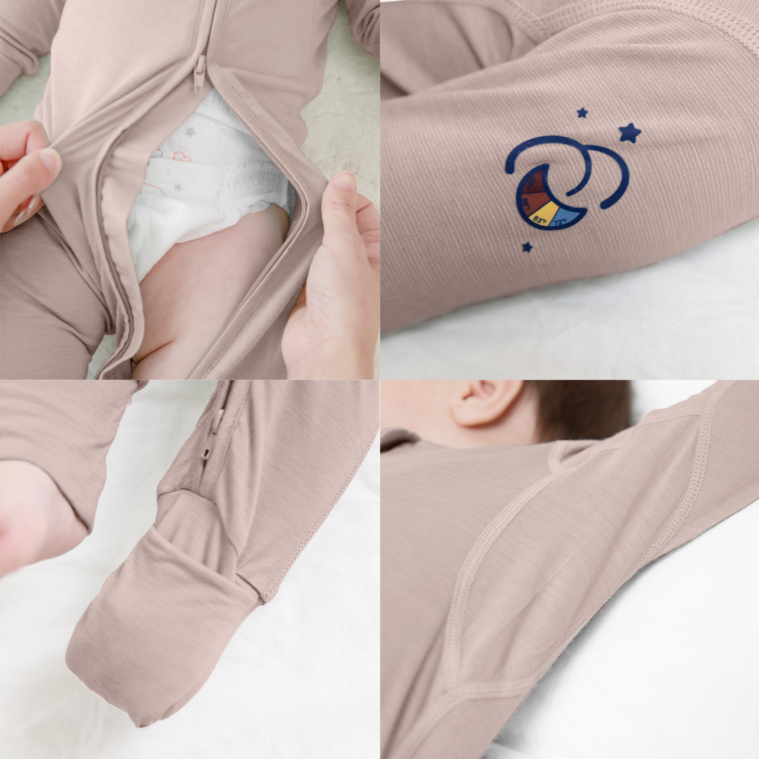 ClimaCuddle™ Zipped Baby Romper - Merino Wool & Rayon Bamboo - Dusty Pink