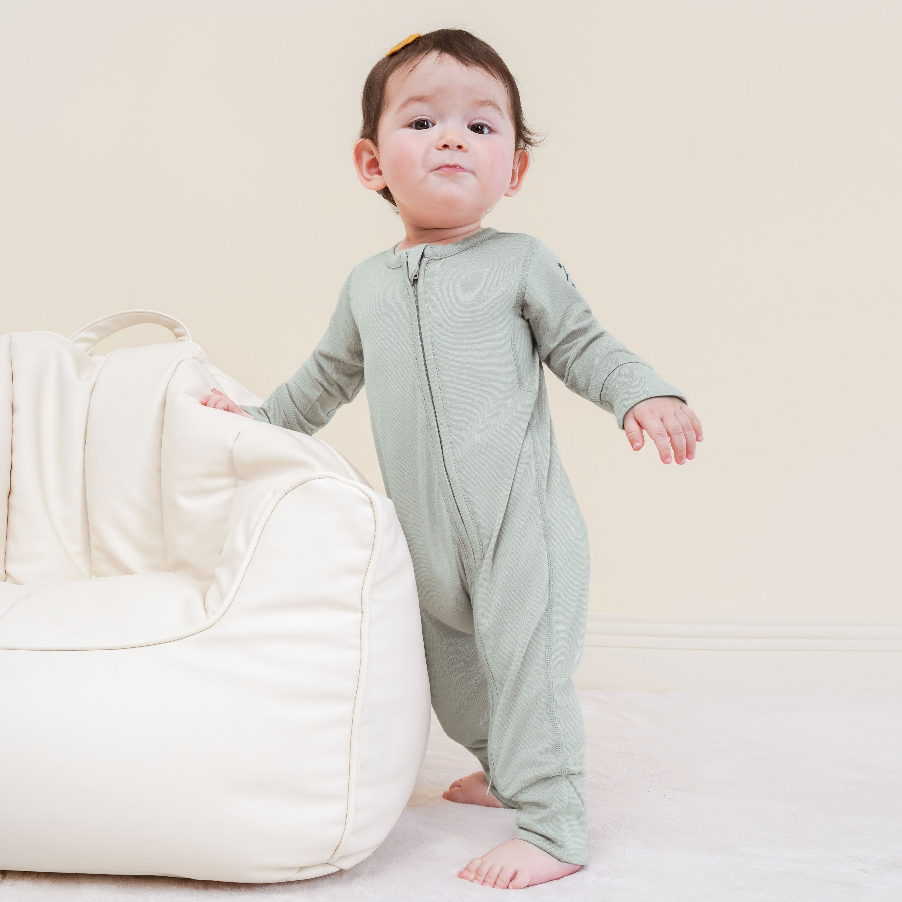ClimaCuddle™ Zipped Baby Romper - Merino Wool & Rayon Bamboo  - Pea Green