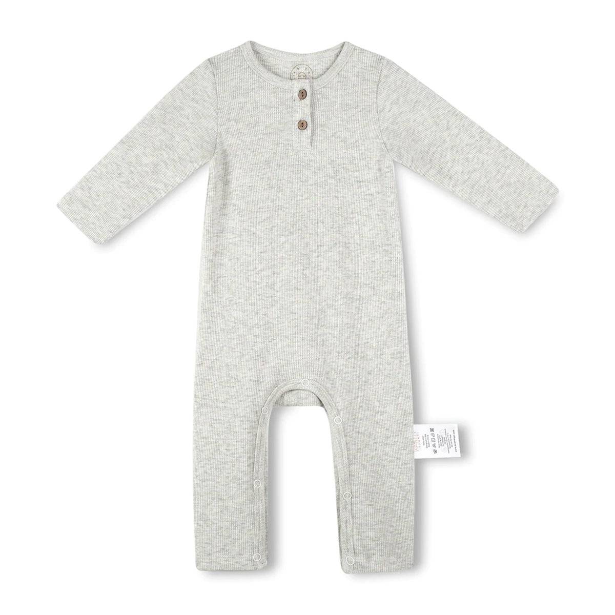 Long Sleeves Button Utility Romper - Light Gray