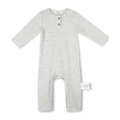 Waffle Long Sleeves Button Utility Romper - Light Gray-0-3M