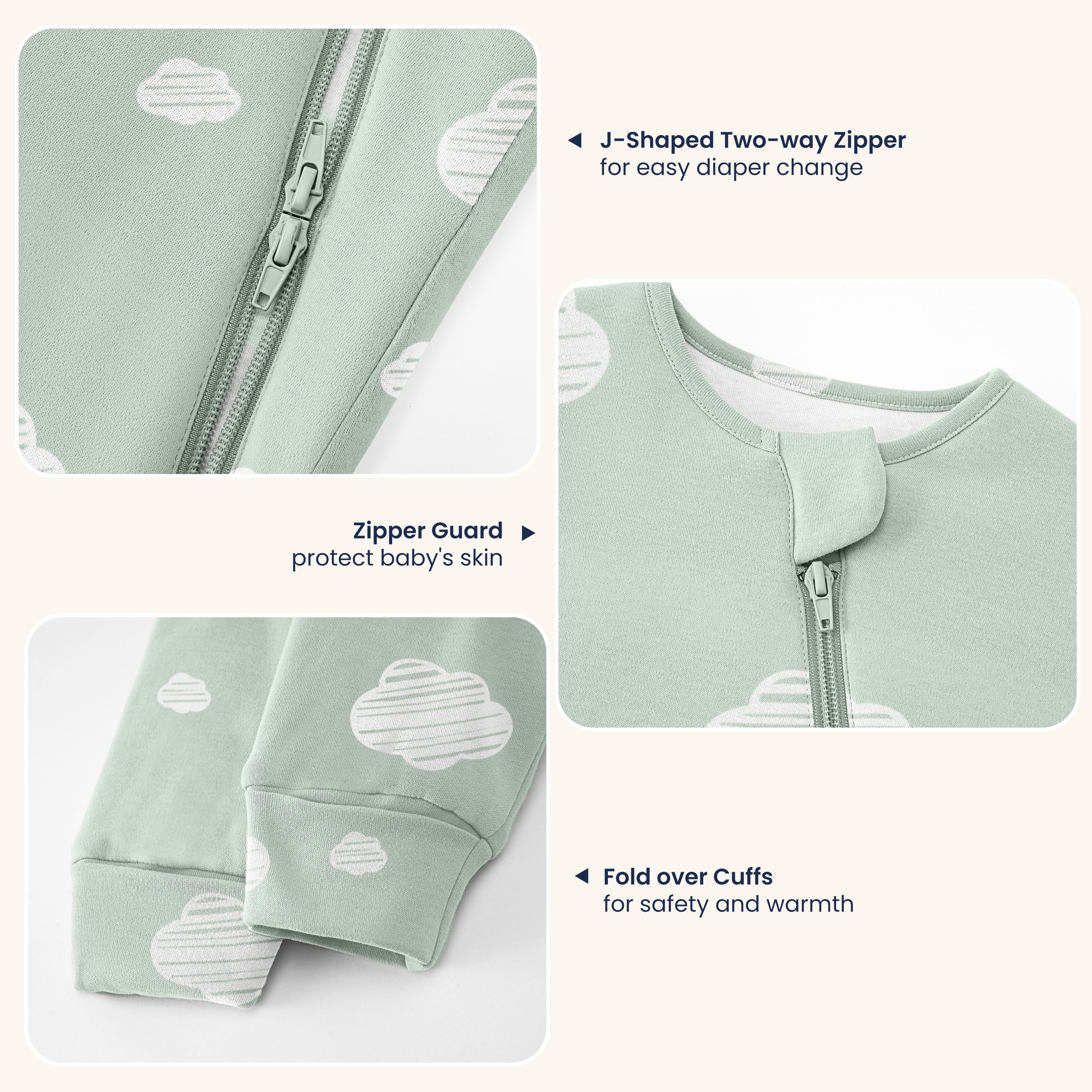 Long Sleeve Sleep Sack 1.0 TOG Organic Cotton & Camel Wool +Baby Bodysuit Long Sleeve - Merino Wool & Bamboo Rayon Bundle - Green Sky