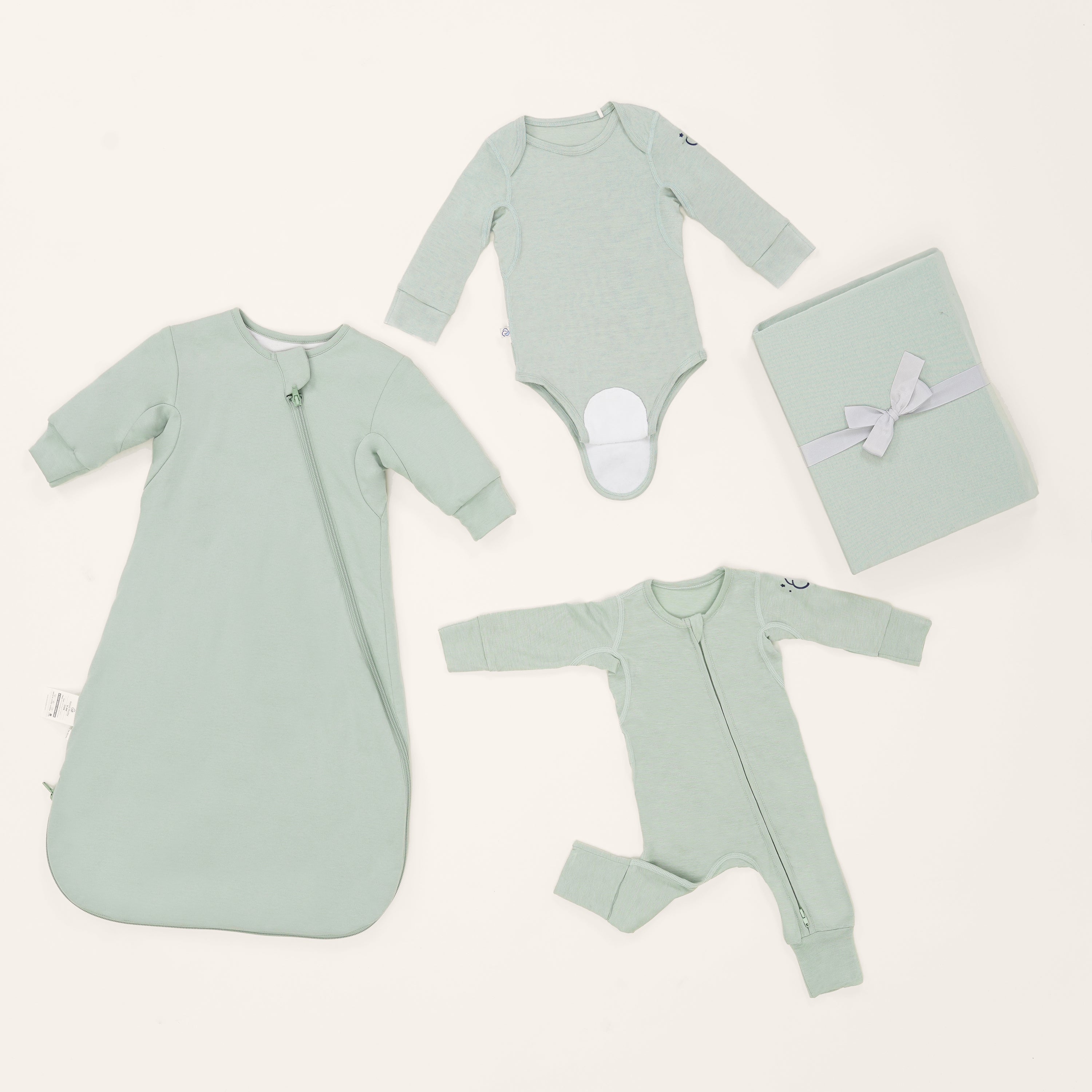 Newborn Bundle-ClimaCuddle™ Bodysuit+Romper+Camel Wool Sleep Sack+Crib Sheet -Green