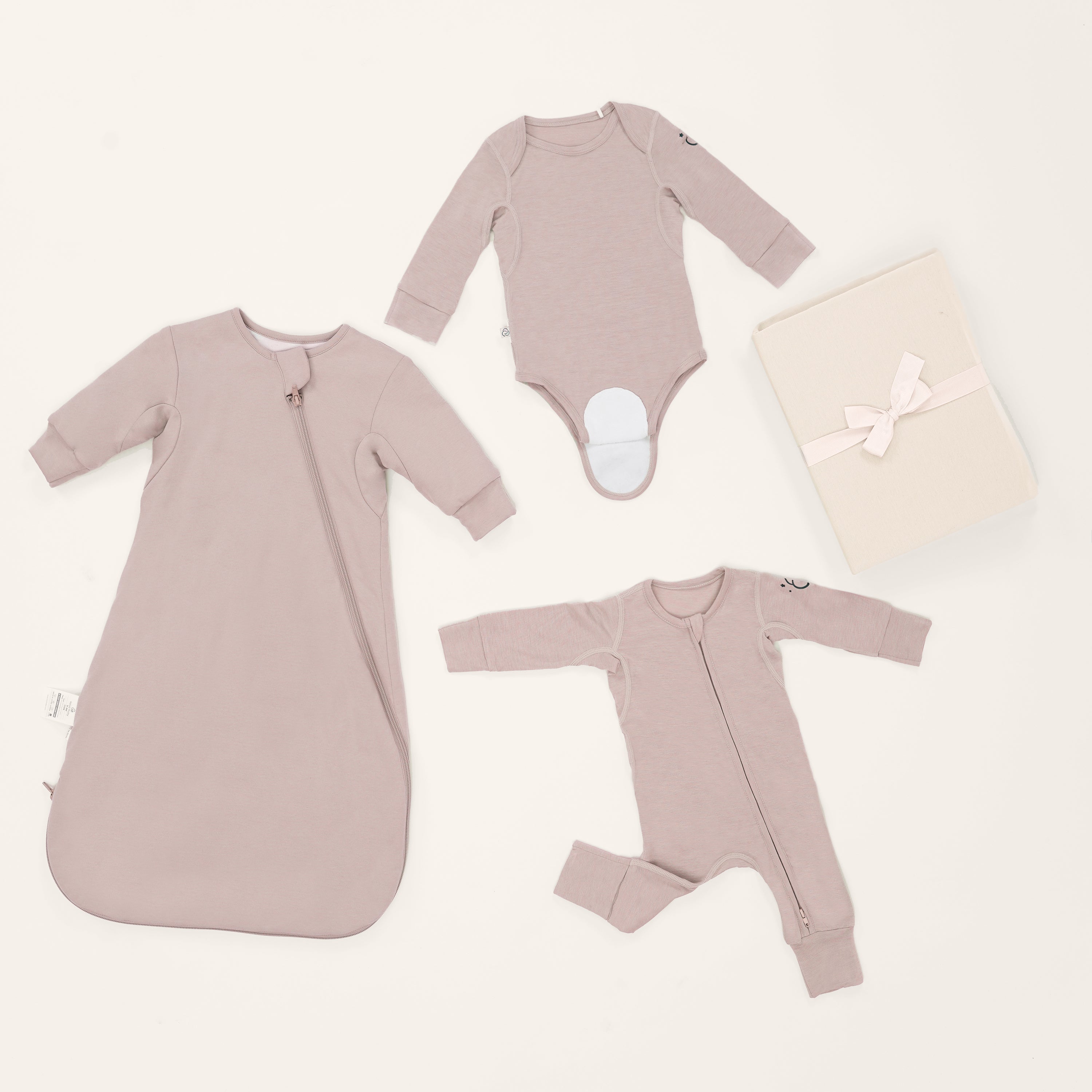 Newborn Bundle-ClimaCuddle™ Bodysuit+Romper+Camel Wool Sleep Sack+Crib Sheet - Pink