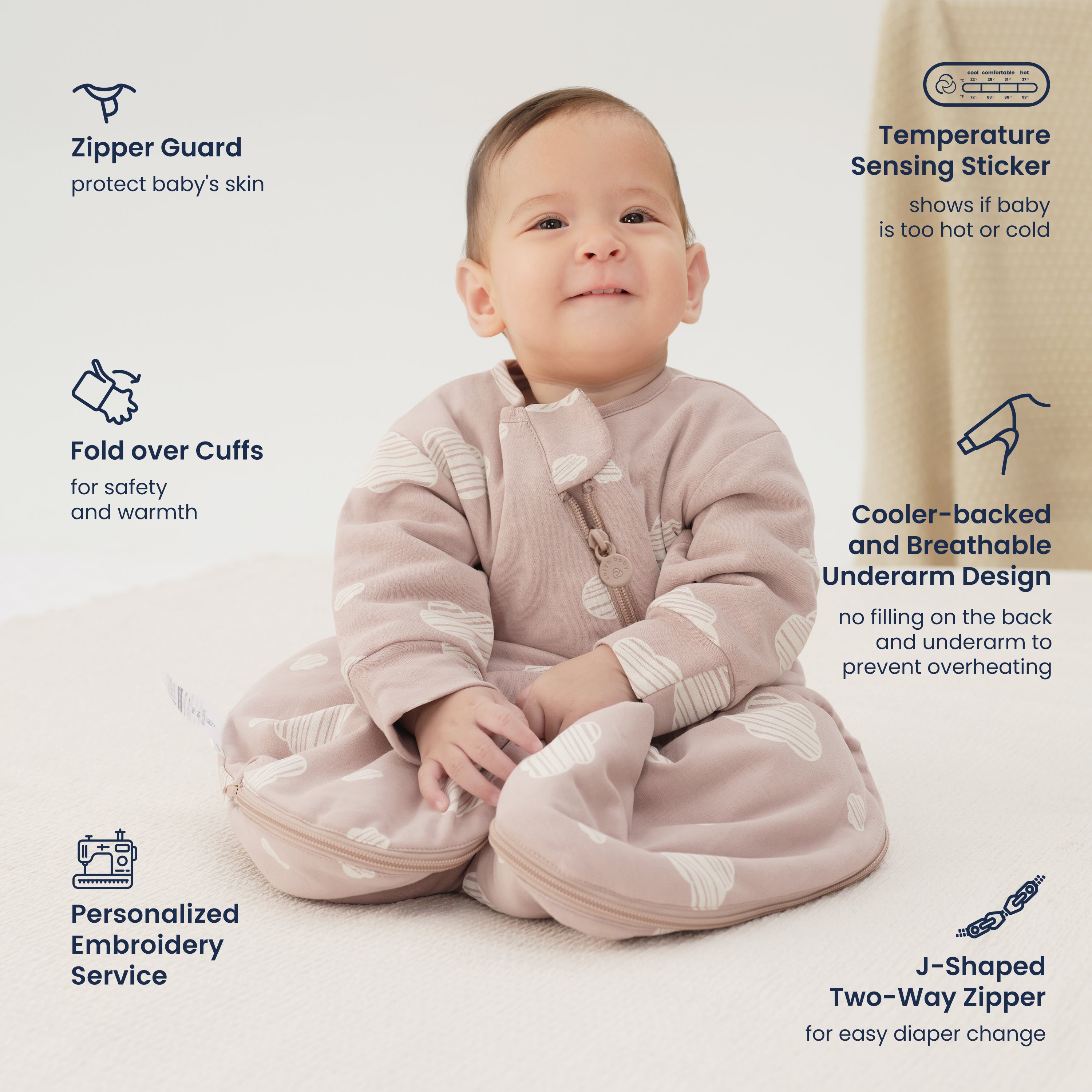 Newborn Bundle-ClimaCuddle™ Bodysuit+Romper+Camel Wool Sleep Sack+Crib Sheet - Pink Sky