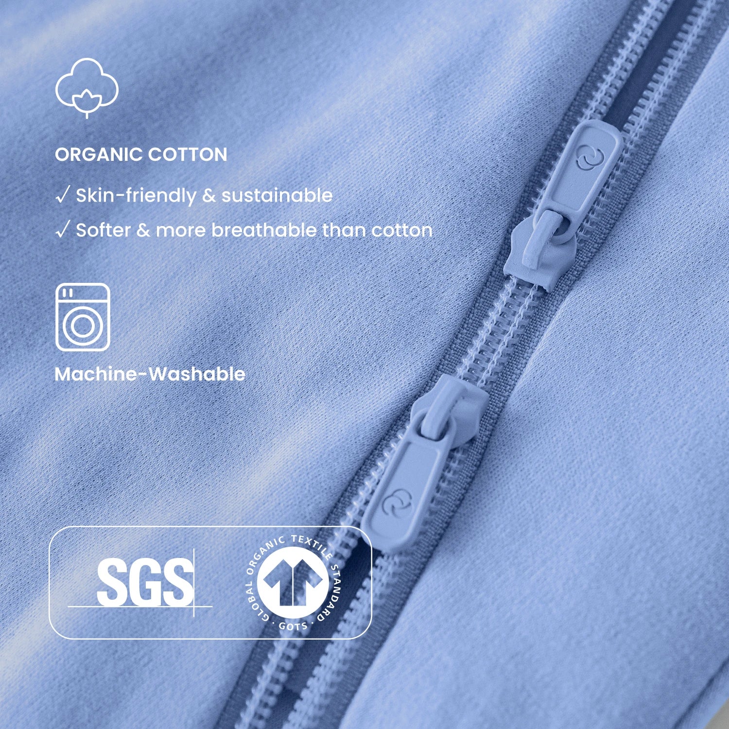 Organic Long Sleeve Sleep Sack 0.5 TOG -Quiet Sky GOTS