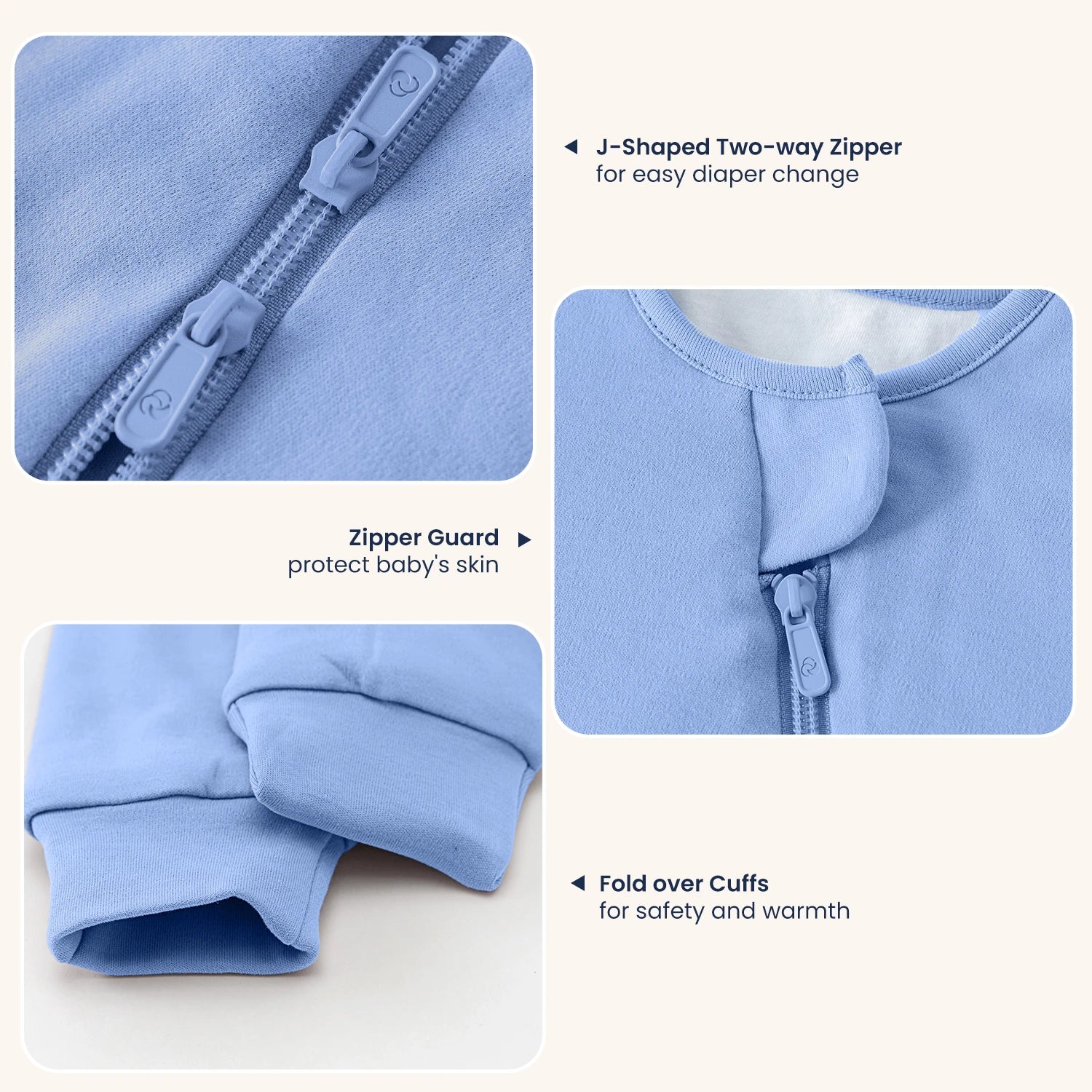 Organic Long Sleeve Sleep Sack 0.5 TOG -Quiet Sky design