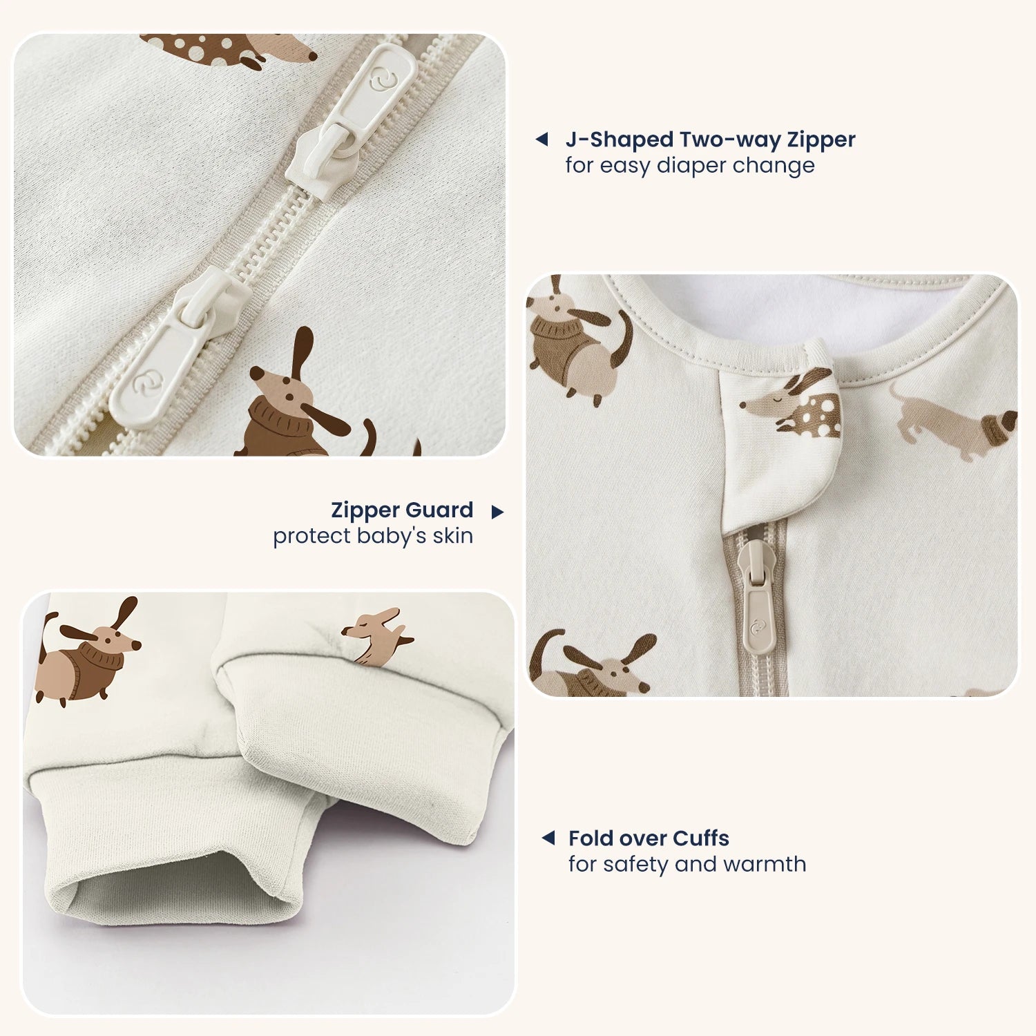 Organic Long Sleeve Sleep Sack 0.5 TOG -Sunny Pup Design