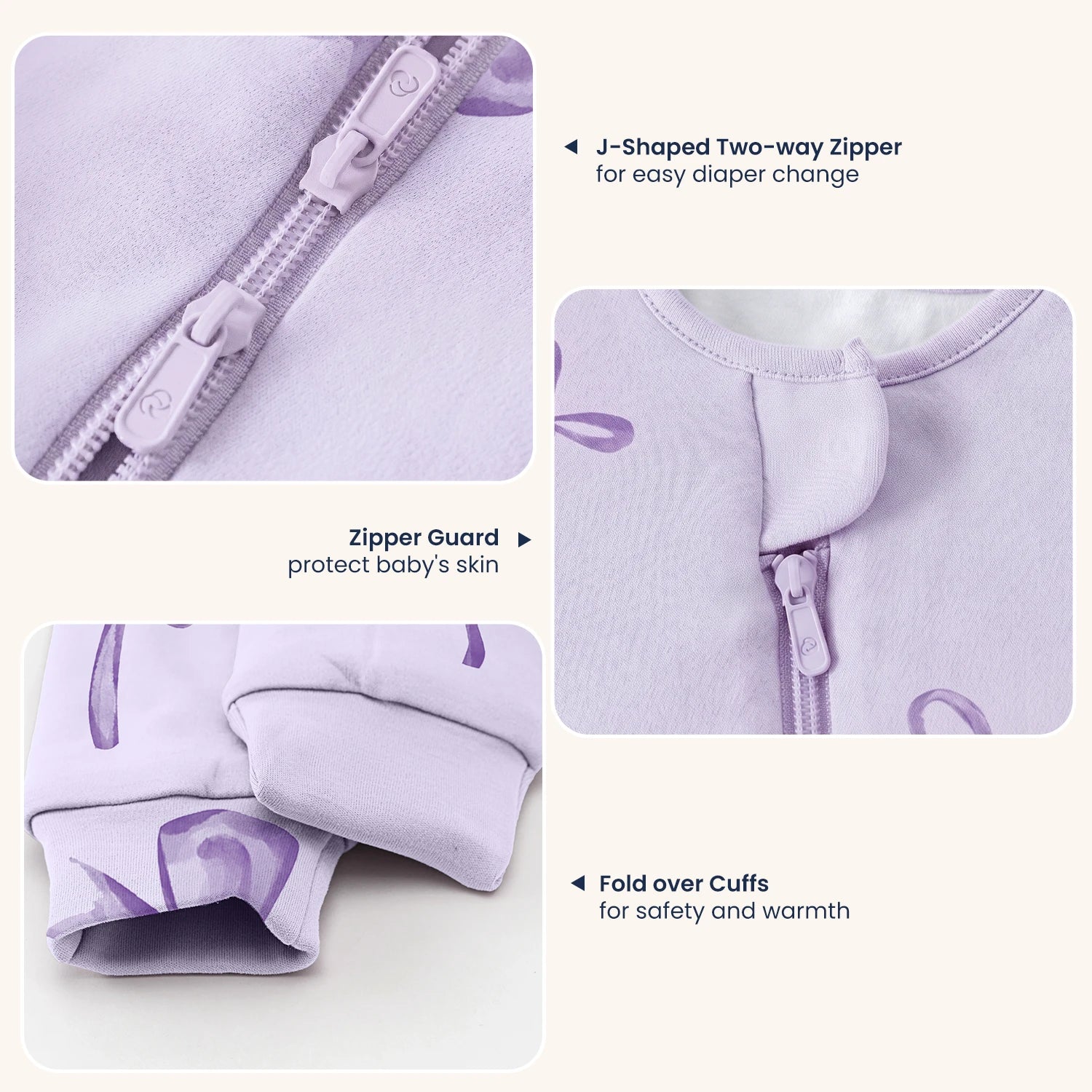 Organic Long Sleeve Sleep Sack 0.5 TOG - Lavender Bow design