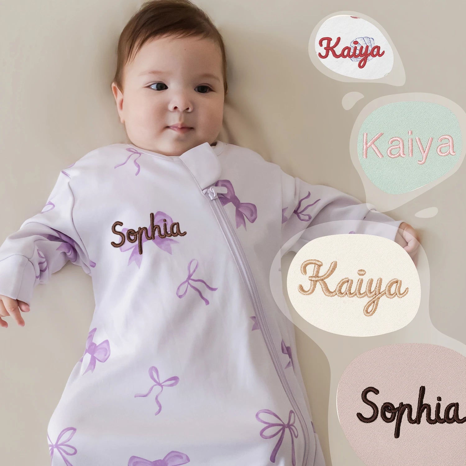 Organic Long Sleeve Sleep Sack 0.5 TOG - Lavender Bow embroidery