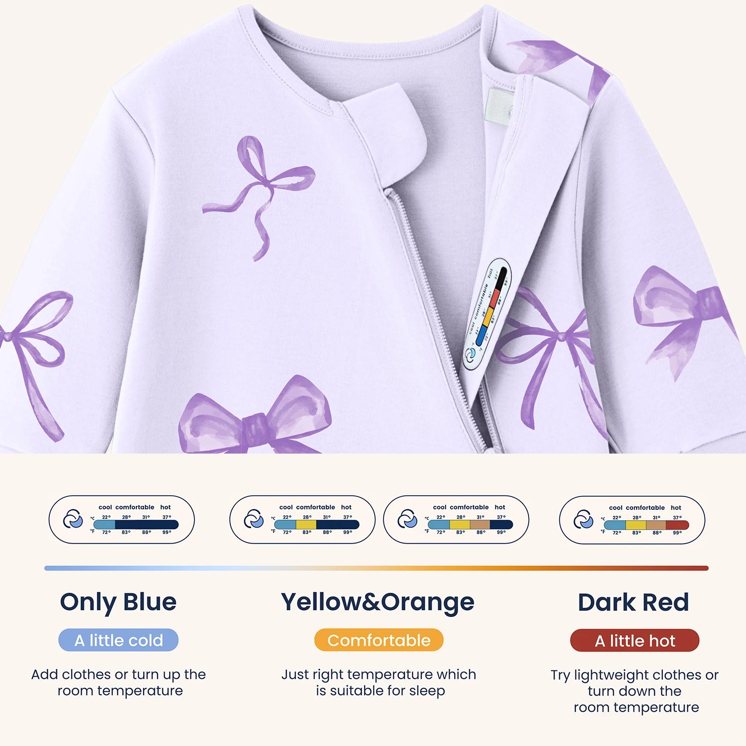 Organic Long Sleeve Sleep Sack 0.5 TOG - Lavender Bow temperature