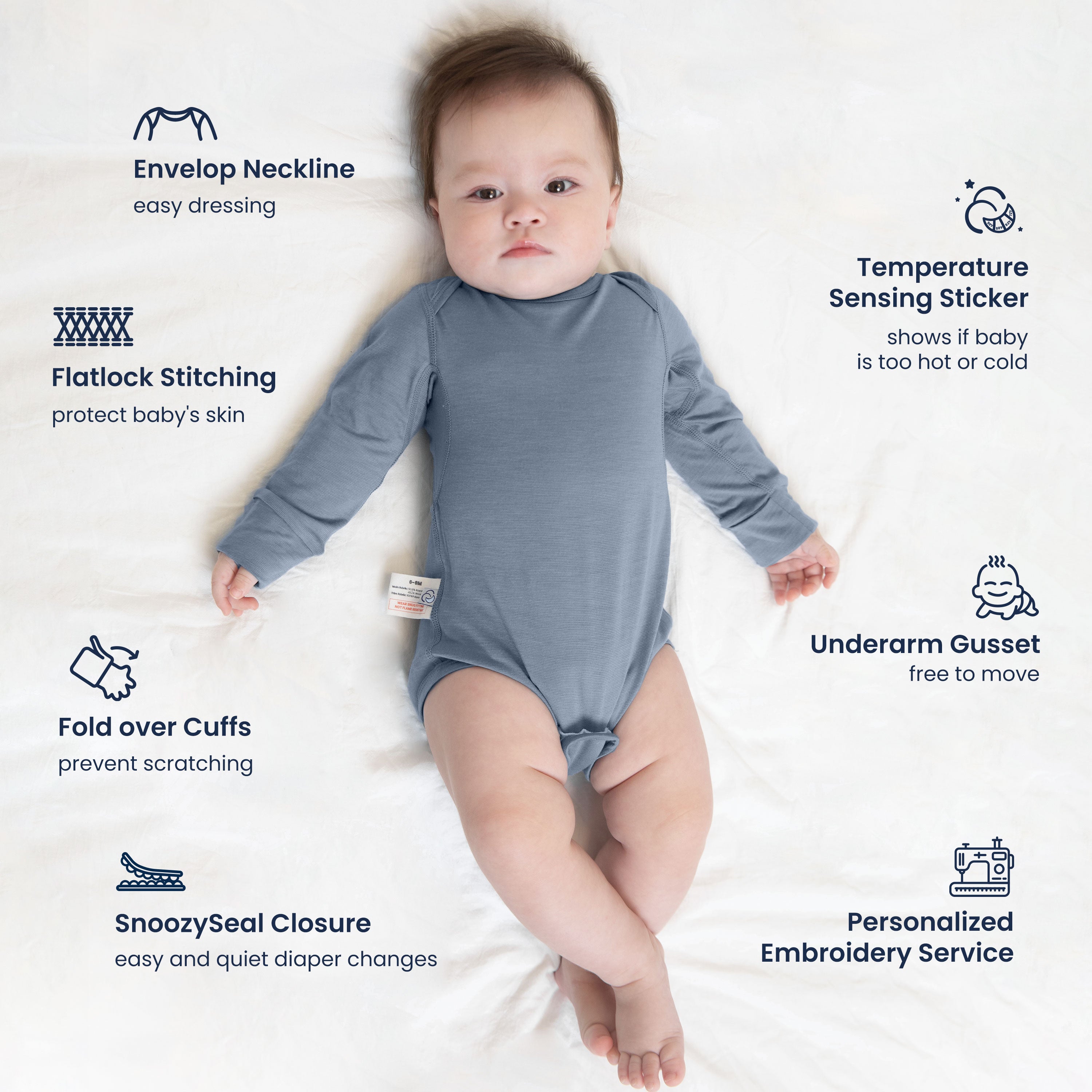 Long Sleeve Sleep Sack 1.0 TOG Organic Cotton & Camel Wool +Baby Bodysuit Long Sleeve - Merino Wool & Rayon Bamboo  Set - Blue Sky