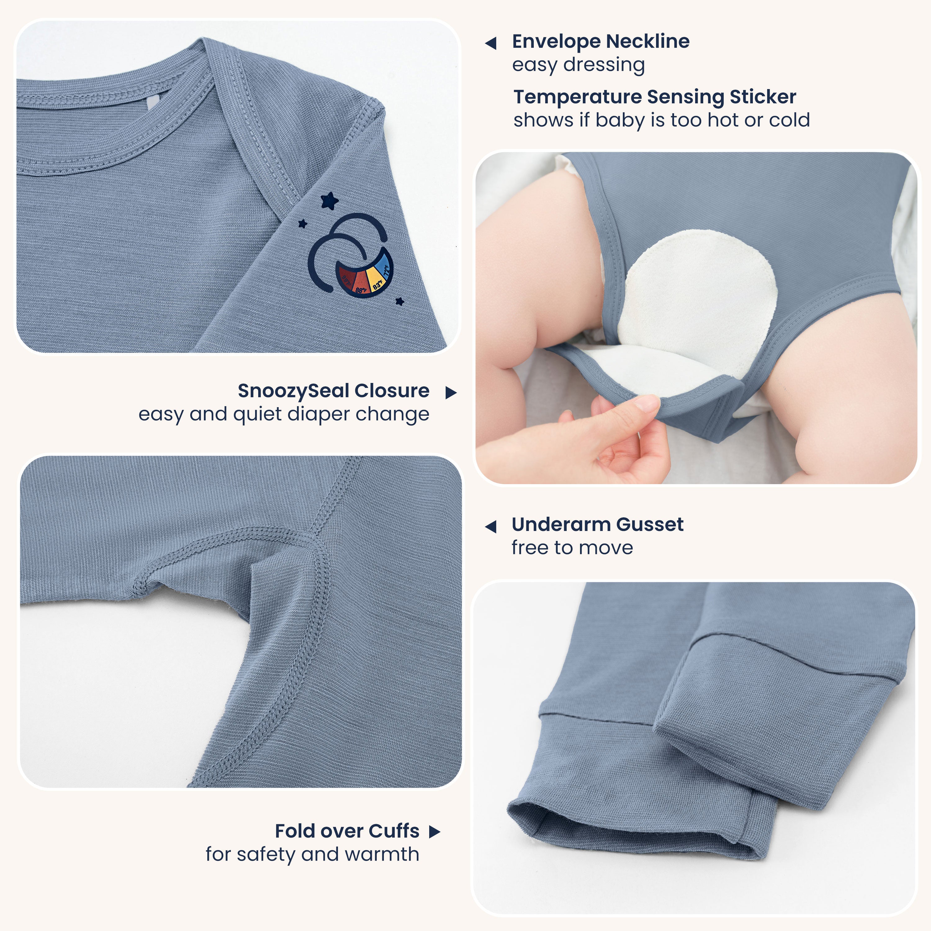 Long Sleeve Sleep Sack 1.0 TOG Organic Cotton & Camel Wool +Baby Bodysuit Long Sleeve - Merino Wool & Rayon Bamboo  Set - Blue Sky