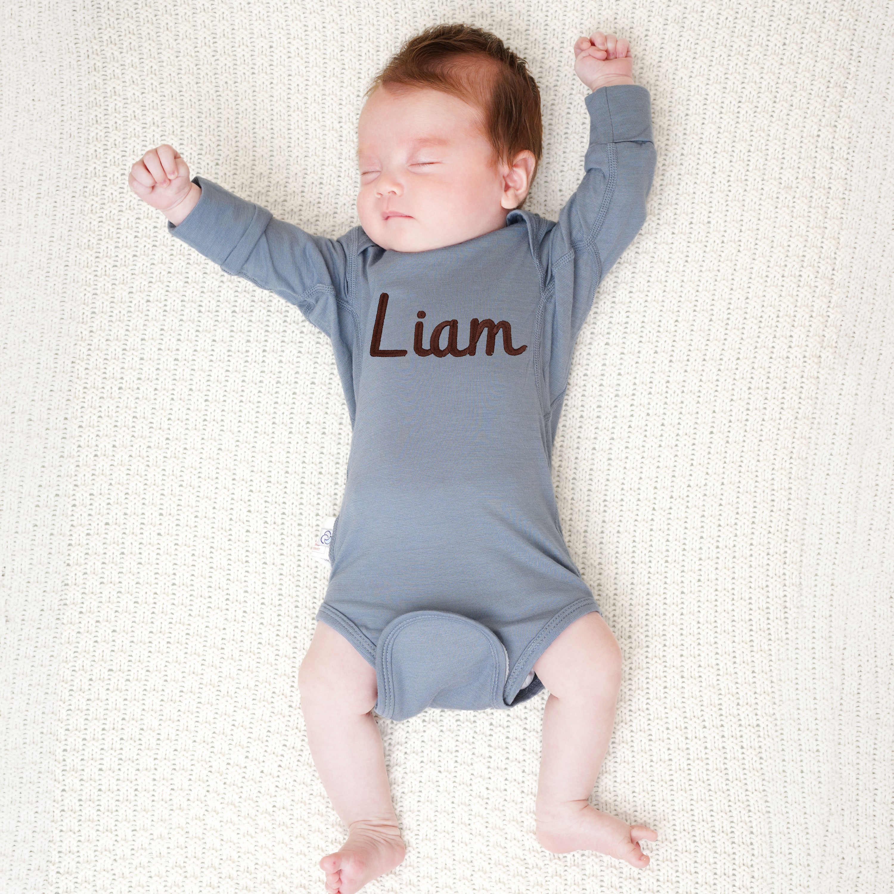 ClimaCuddle™ Baby Bodysuit Long Sleeve - Merino Wool & Rayon Bamboo - Misty Blue