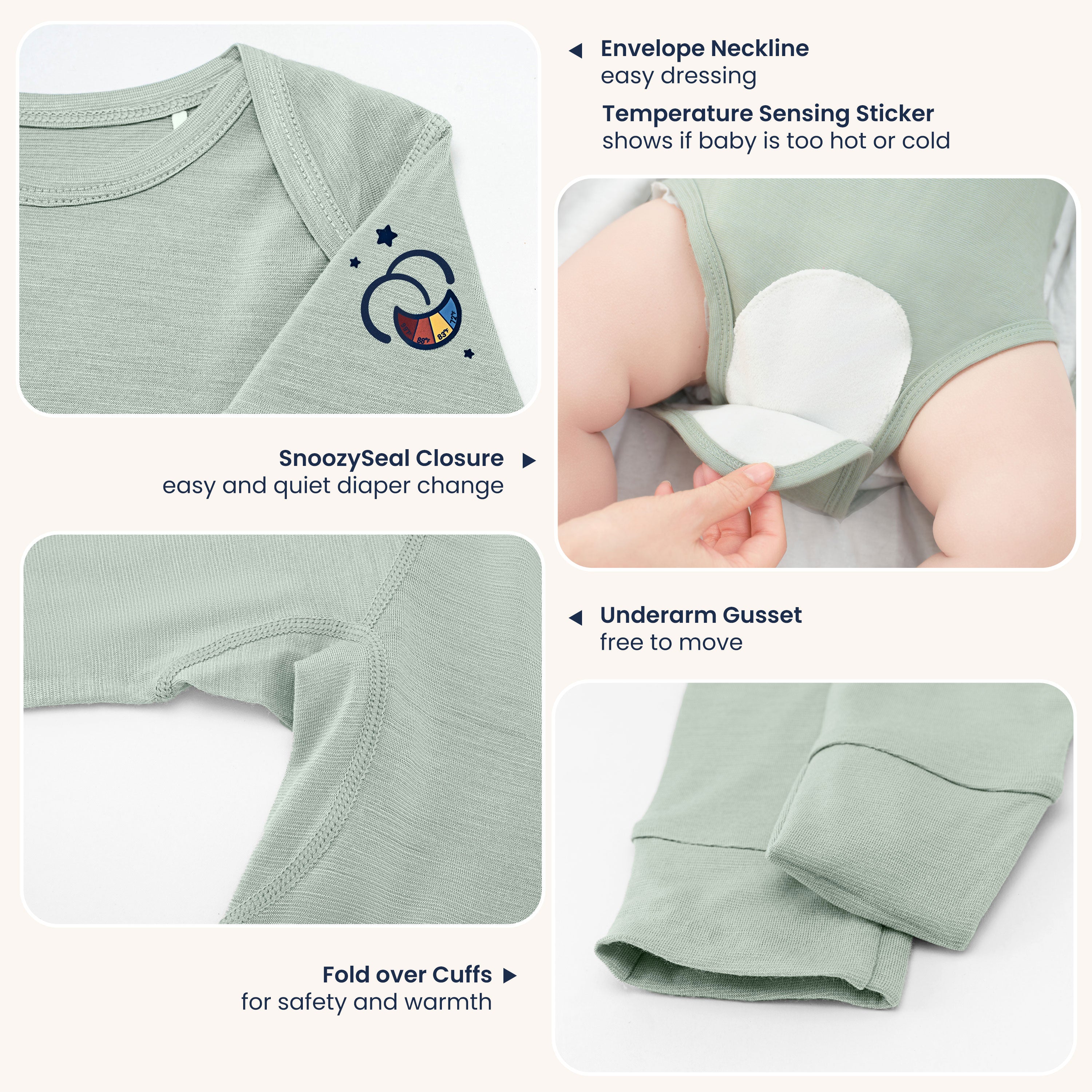 Newborn Bundle-ClimaCuddle™ Bodysuit+Romper+Camel Wool Sleep Sack+Crib Sheet -Green Sky
