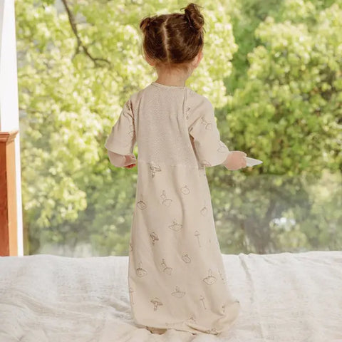 Short Sleeves Baby Sleep Sack With Mesh Cotton - Creamy Mushroom