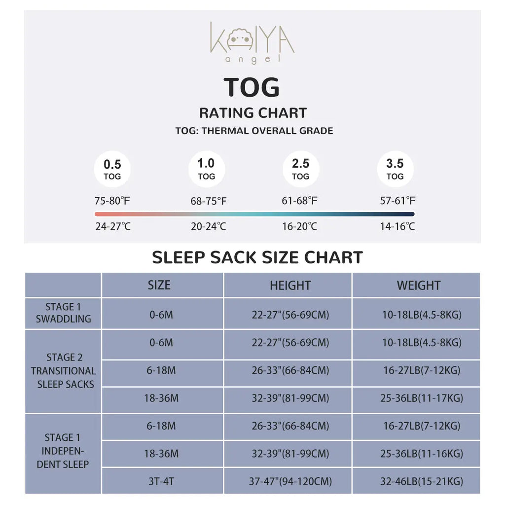 Kaiyababy Sleep Sacks TOG & Size Chart