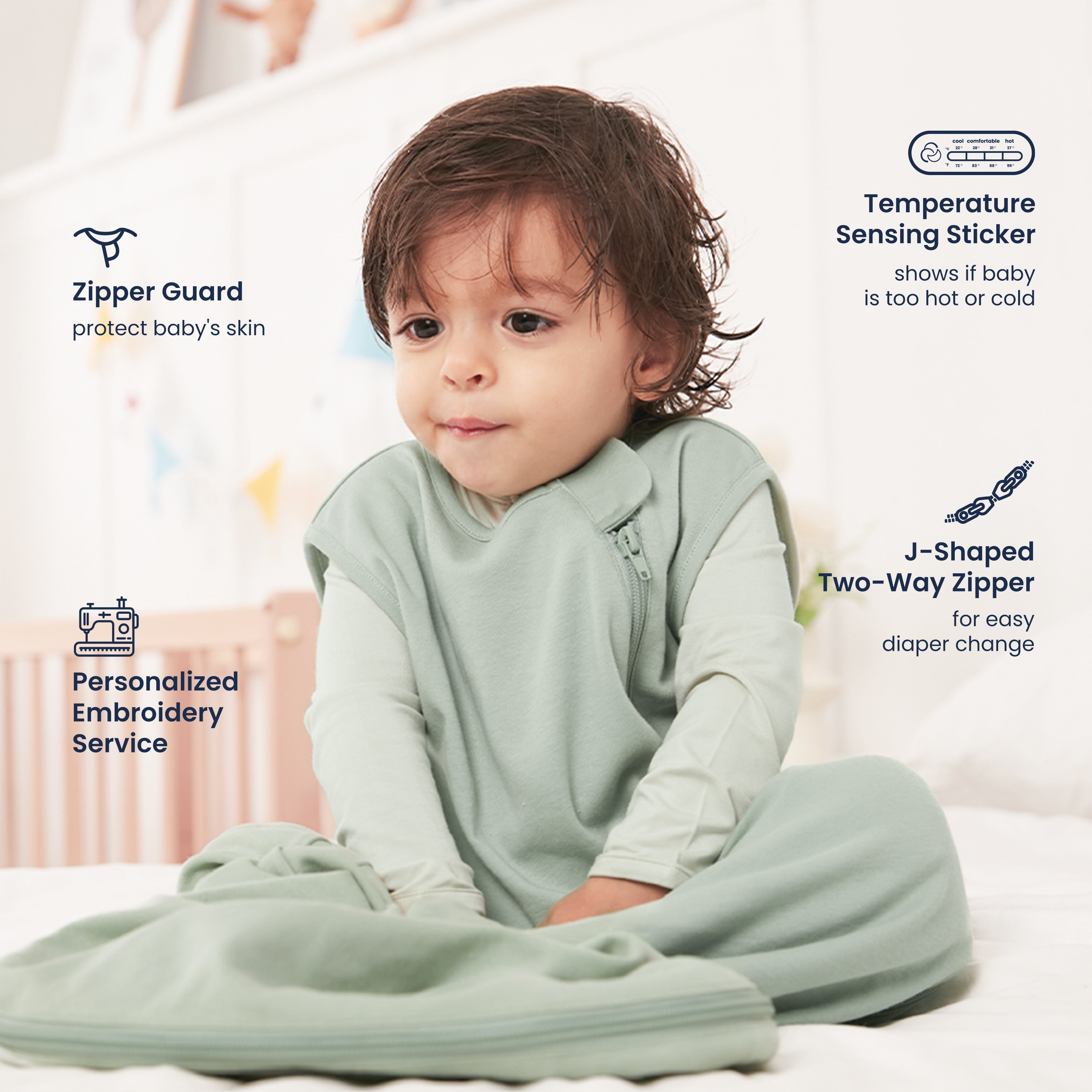 Sleeveless-Sleep-Sack-0.5 TOG - Organic Cotton - Pea Green