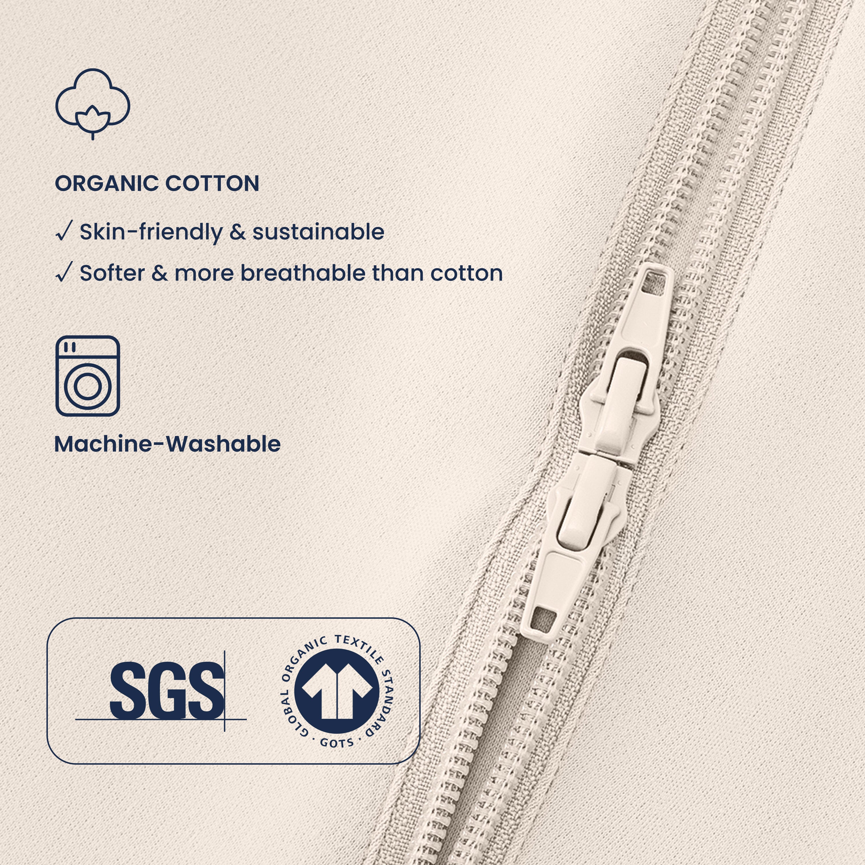 Sleeveless Sleep Sack 0.5 TOG - Organic Cotton - Cream
