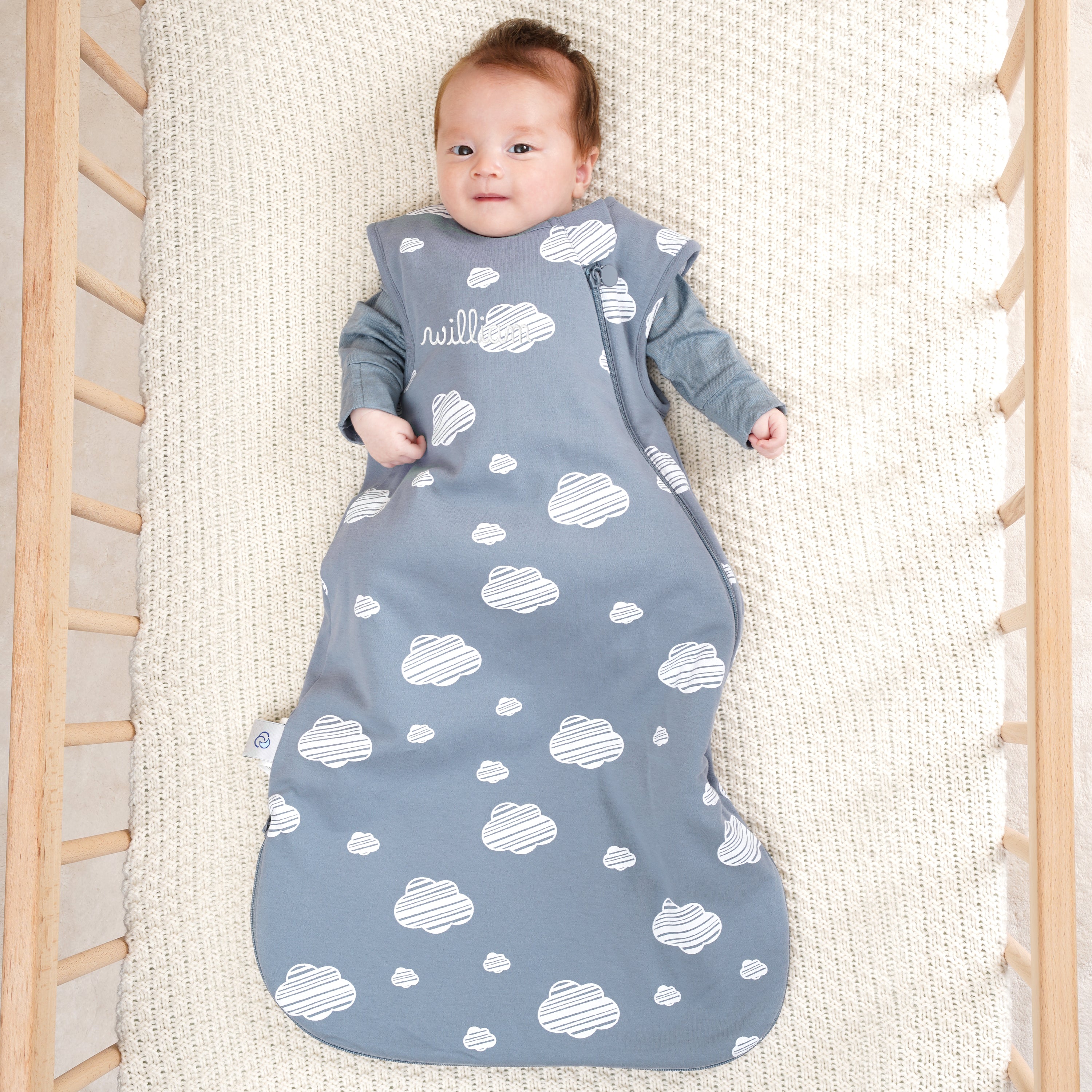 Sleeveless Sleep Sack 1.0 TOG - Organic Cotton & Camel Wool-Blue Sky + Baby Romper - Merino Wool & Rayon Bamboo - Blue Bundle