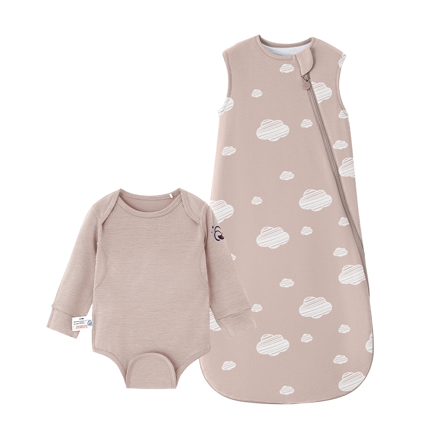 Sleeveless Sleep Sack 1.0 TOG - Organic Cotton & Camel Wool Pink Sky +ClimaCuddle® Baby Bodysuit - Merino Wool & Bamboo Rayon - Dusty Pink Bundle