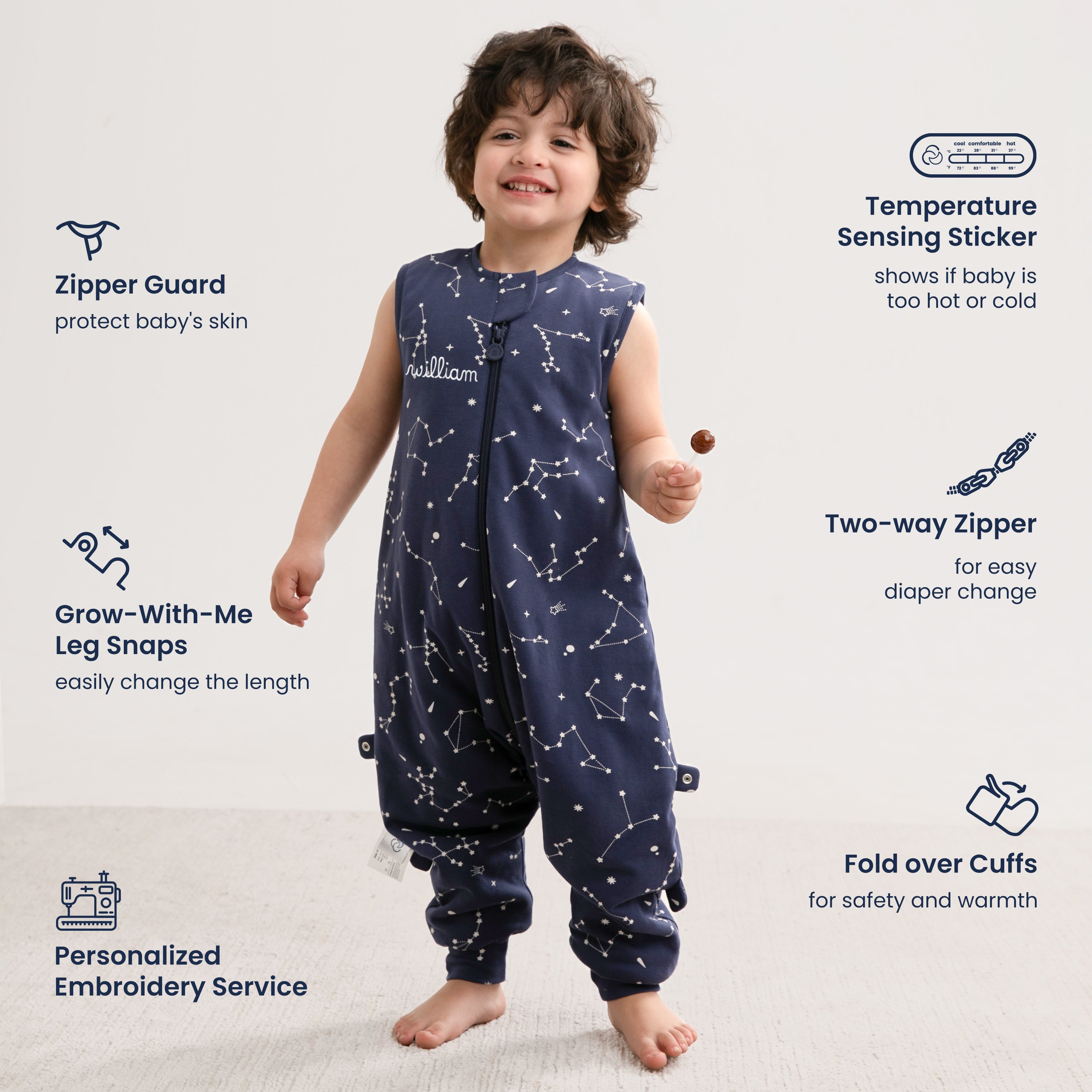 Sleeveless Sleep Sack Walker 0.5 TOG - Organic Cotton - Constellation
