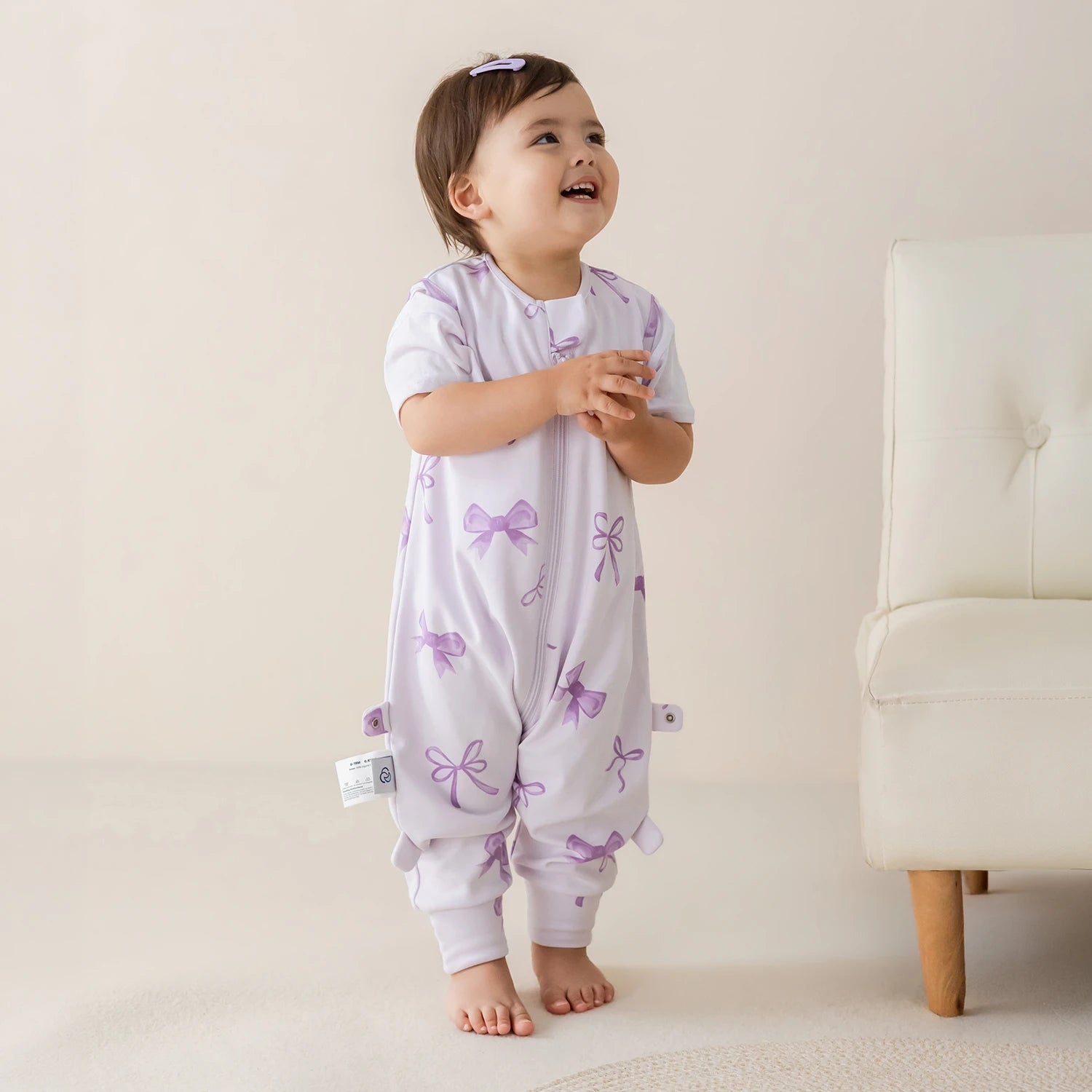 Sleeveless Sleep Sack Walker 0.5 TOG - Organic Cotton - Lavender Bow-2