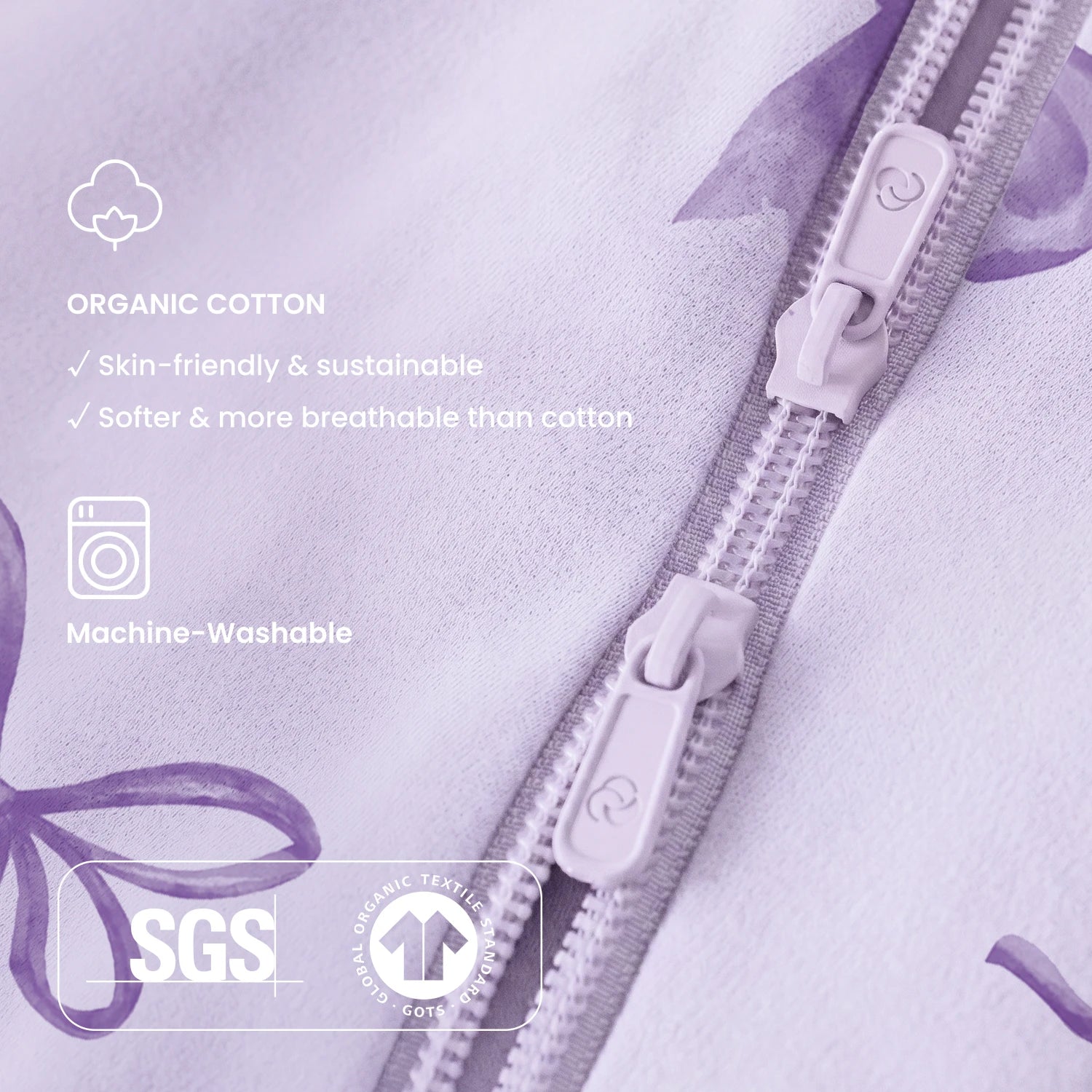 Sleeveless Sleep Sack Walker 0.5 TOG - Organic Cotton - Lavender Bow GOTS