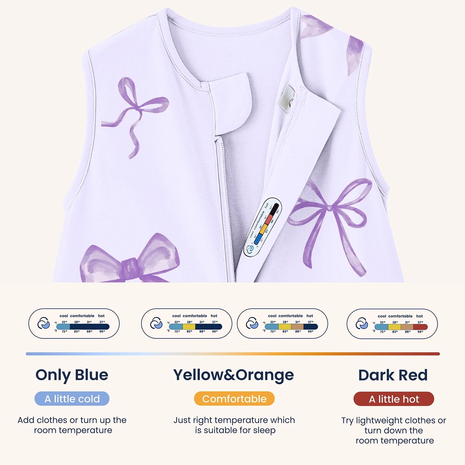 Sleeveless Sleep Sack Walker 0.5 TOG - Organic Cotton - Lavender Bow TEMPERATURE