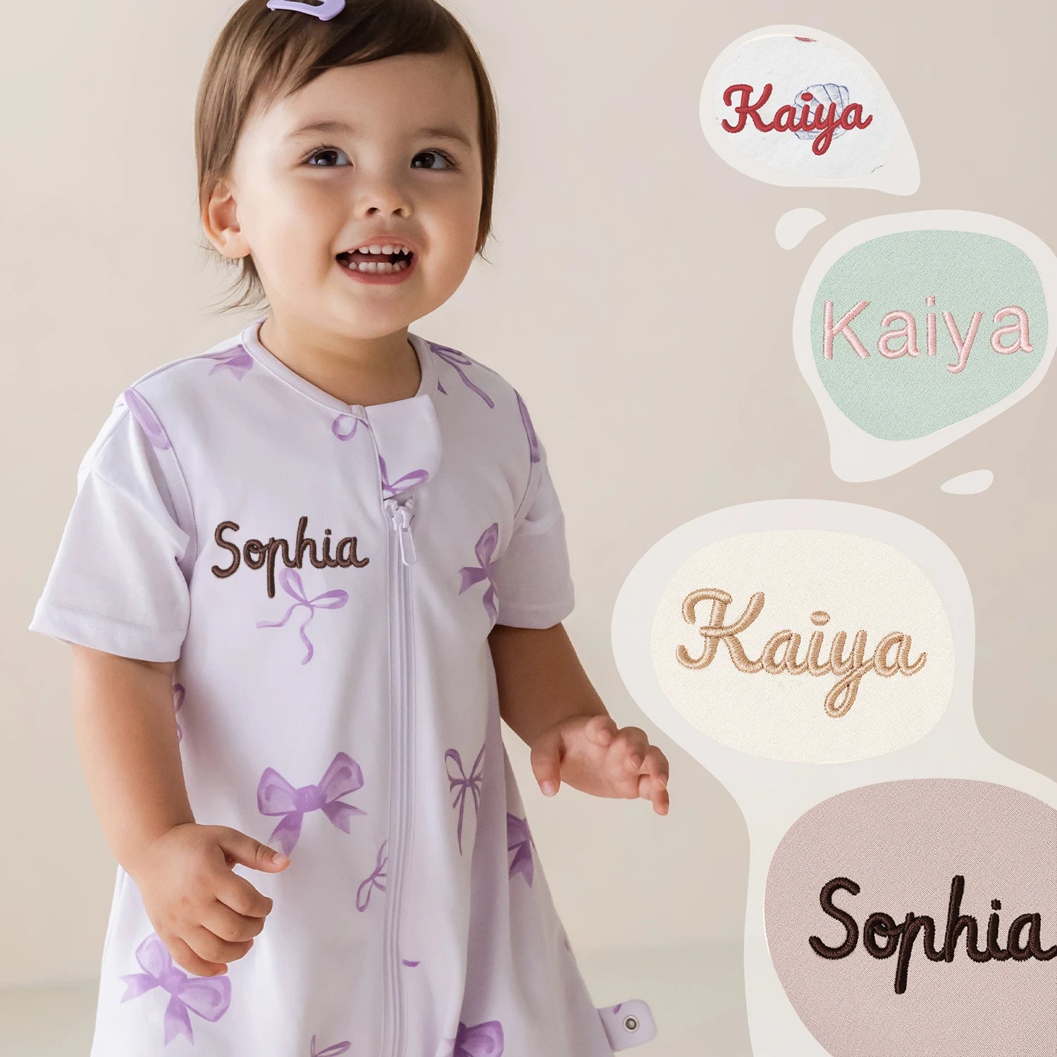 Sleeveless Sleep Sack Walker 0.5 TOG - Organic Cotton - Lavender Bow embroidery
