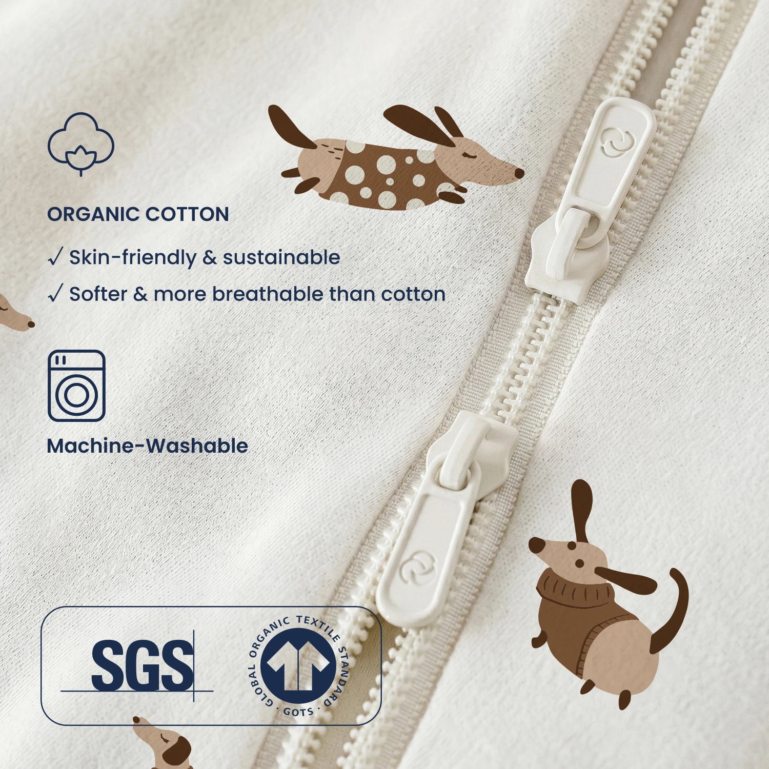 Sleeveless Sleep Sack Walker 0.5 TOG - Organic Cotton - Sunny Pup-GOTS