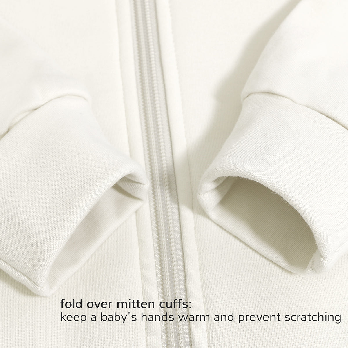 Toddler Zip Sleep Sack Organic Cotton Long Sleeve With Footie 1.0 TOG Fold Over Mitten Cuffs - Milk White