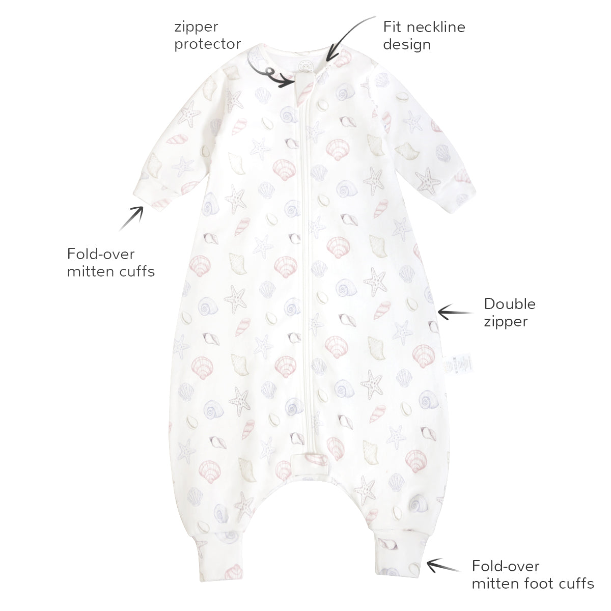 Toddler Zip Sleep Sack Organic Cotton Long Sleeve With Footie 2.5 TOG - Shell