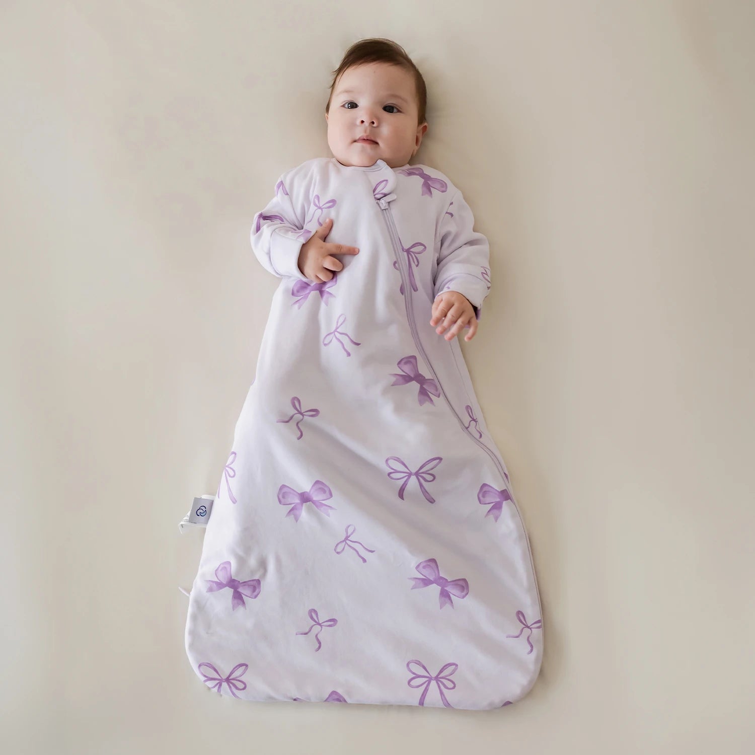 Warm Long Sleeve Sleep Sack 2.5 TOG - Organic Cotton & Camel Wool -  Lavender Bow