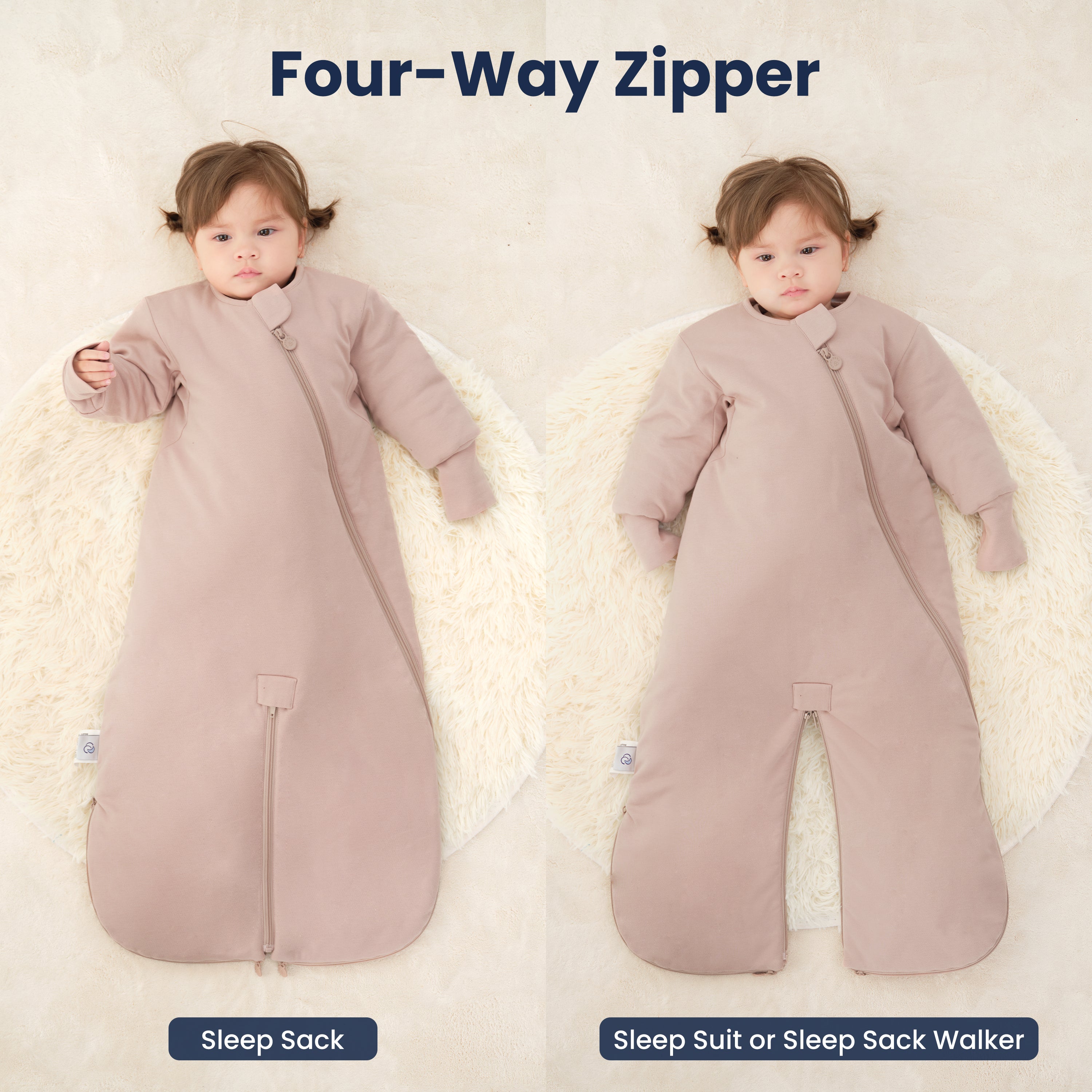 Warm Sleep Suit Sack 3-in-1 2.5 TOG - Organic Cotton & Camel Wool - Dusty Pink and Pea Green