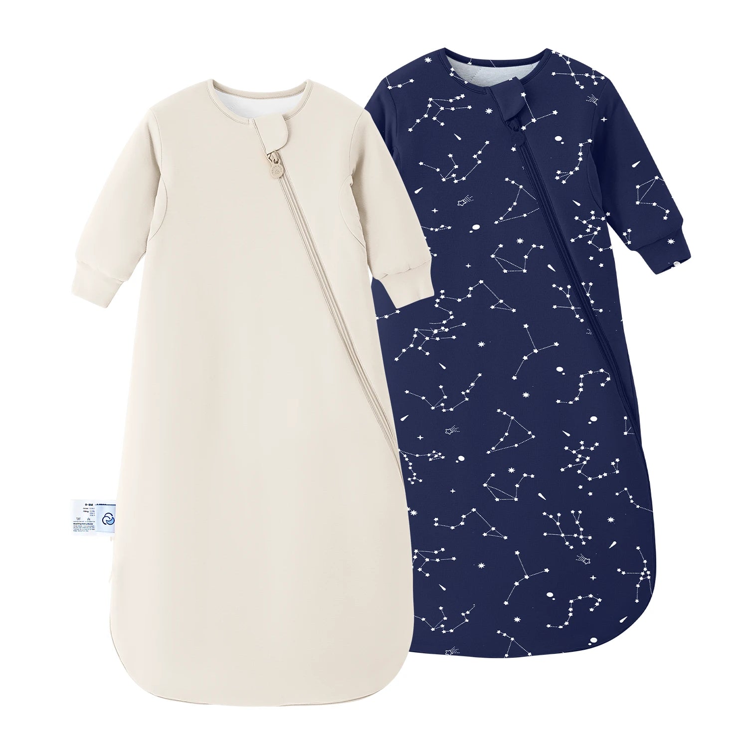 Winter Long Sleeve Sleep Sack 2-Pack (2.5 & 3.5 TOG) | Organic Cotton & Camel Wool | Cream & Constellation