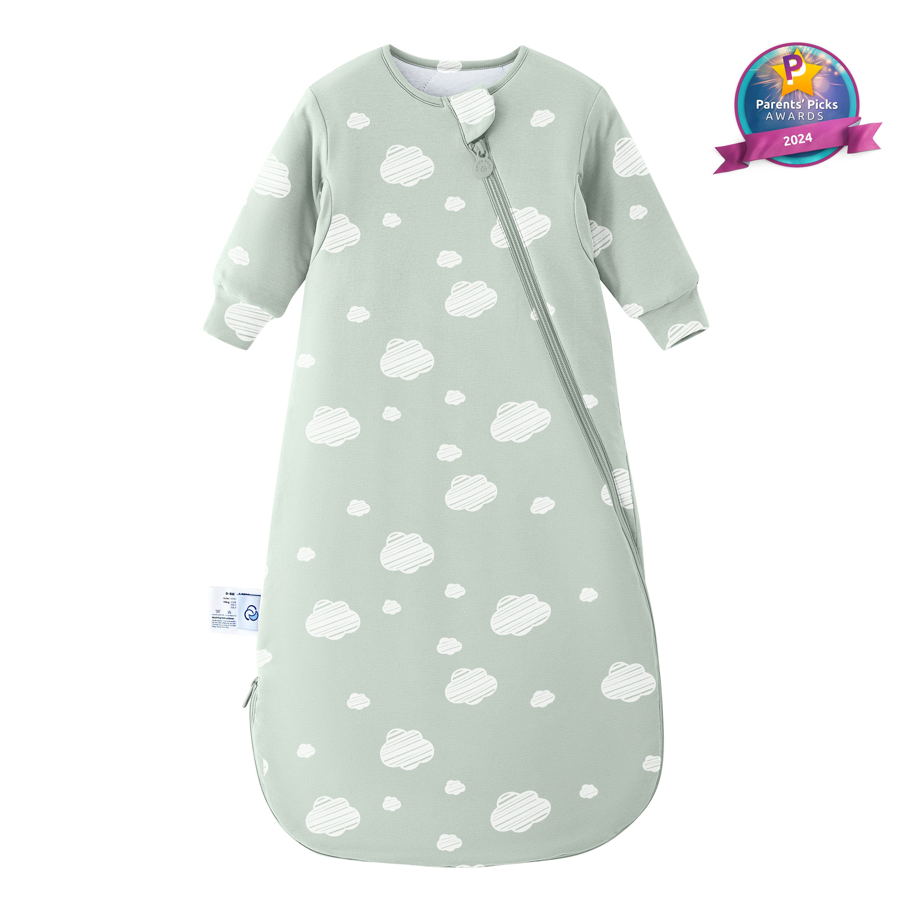 Winter Long Sleeve Sleep Sack 3.5 TOG - Organic Cotton & Camel Wool - Green Sky