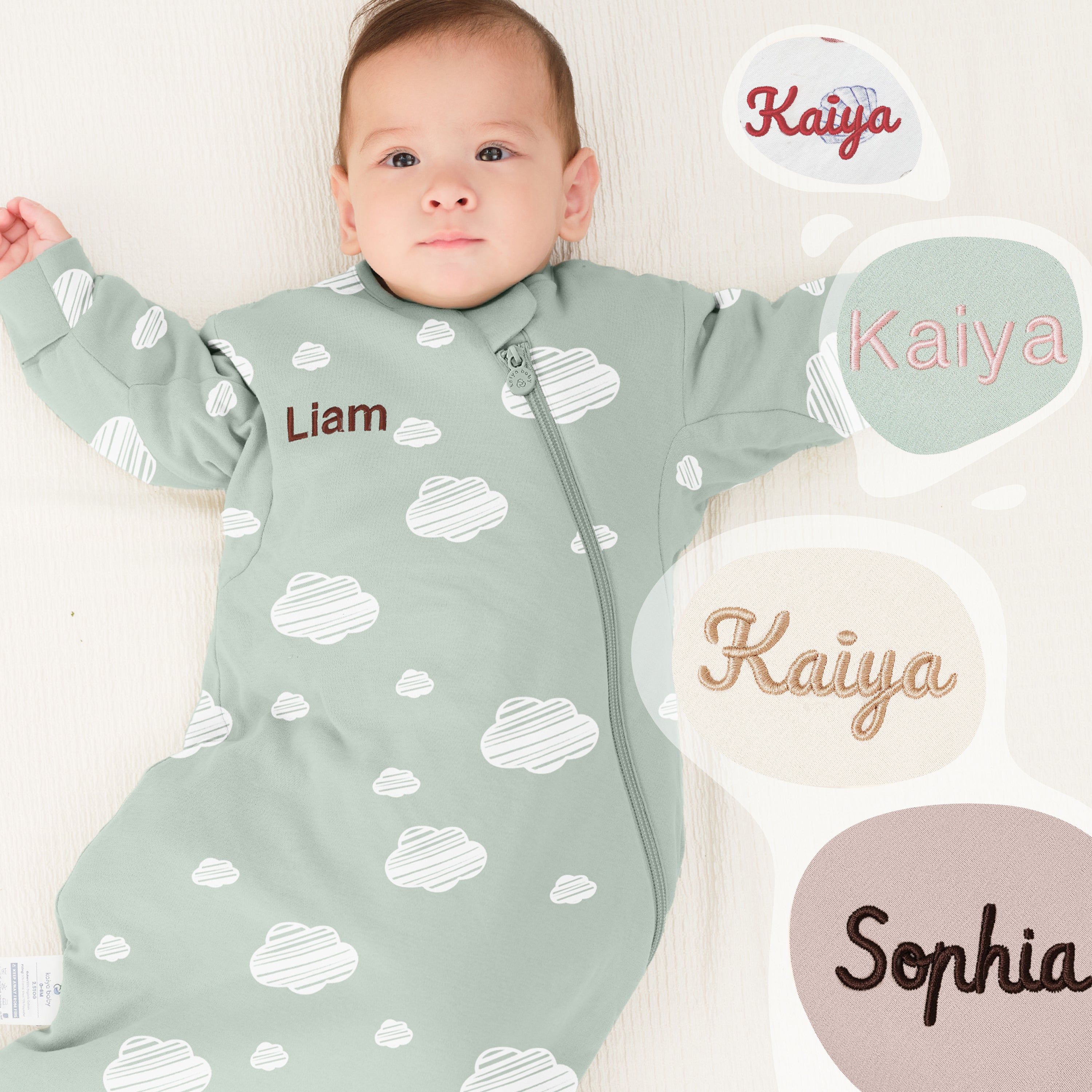 Winter Long Sleeve Sleep Sack 3.5 TOG - Organic Cotton & Camel Wool - Green Sky