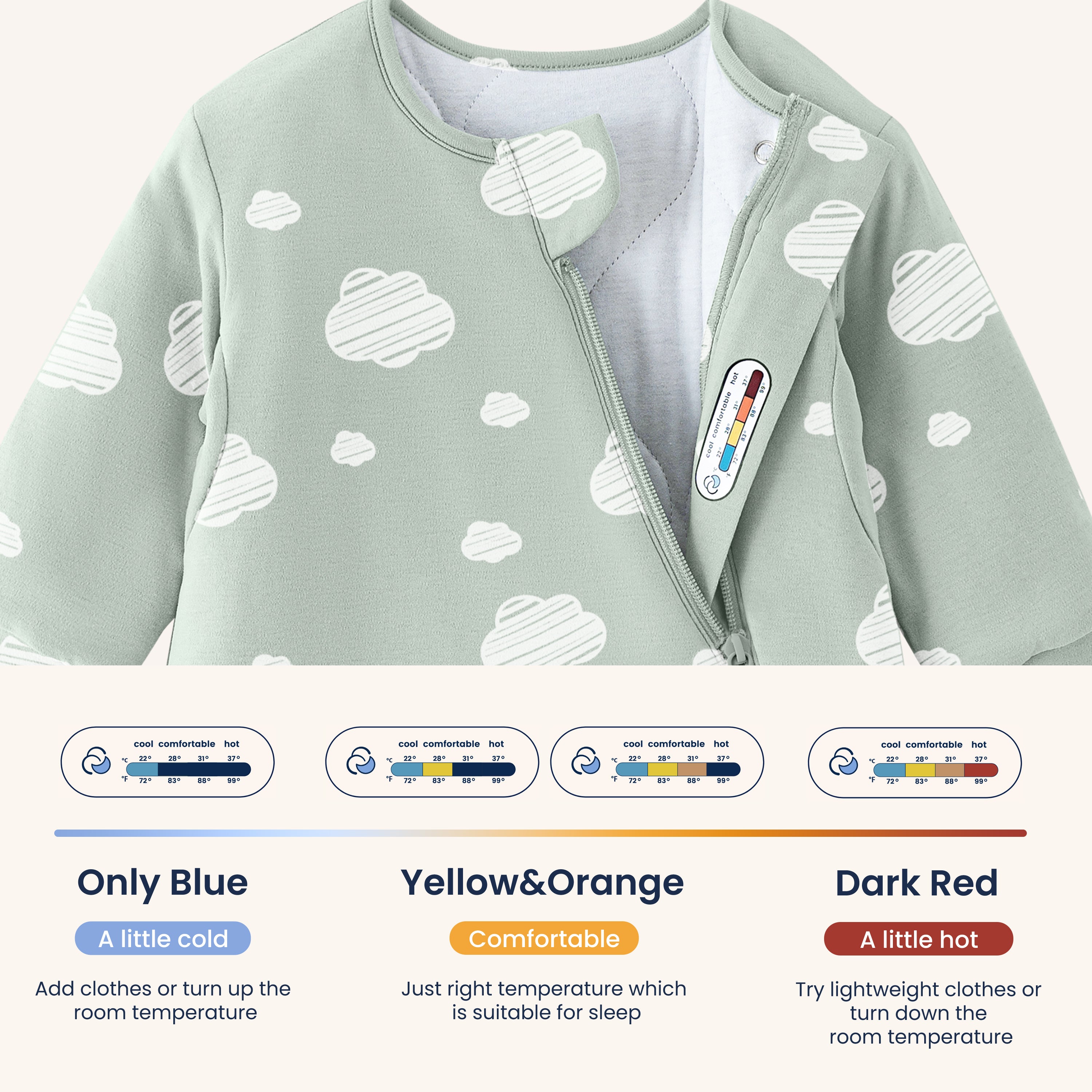 Winter Long Sleeve Sleep Sack 3.5 TOG - Organic Cotton & Camel Wool - Green Sky