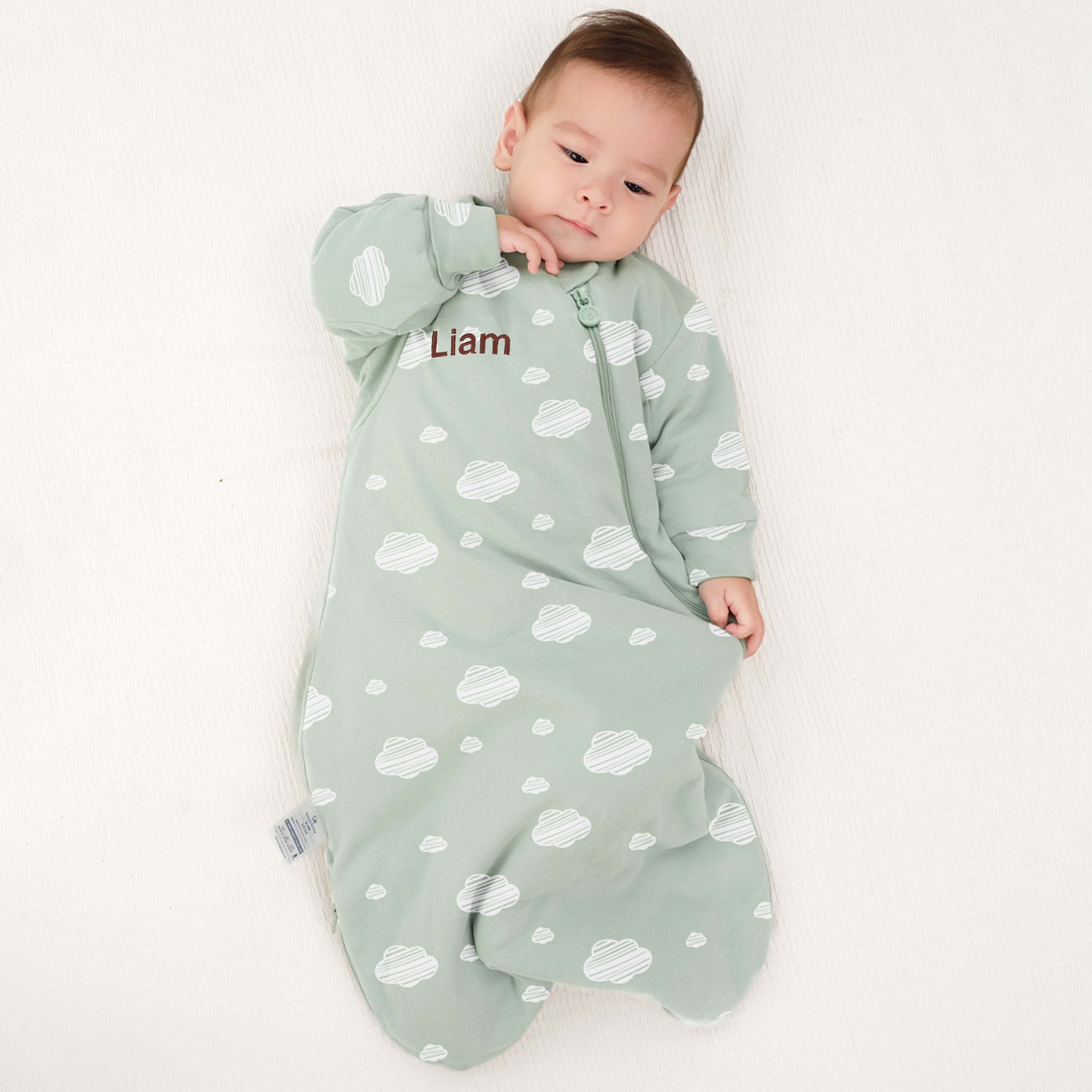 Winter Long Sleeve Sleep Sack 3.5 TOG - Organic Cotton & Camel Wool - Green Sky