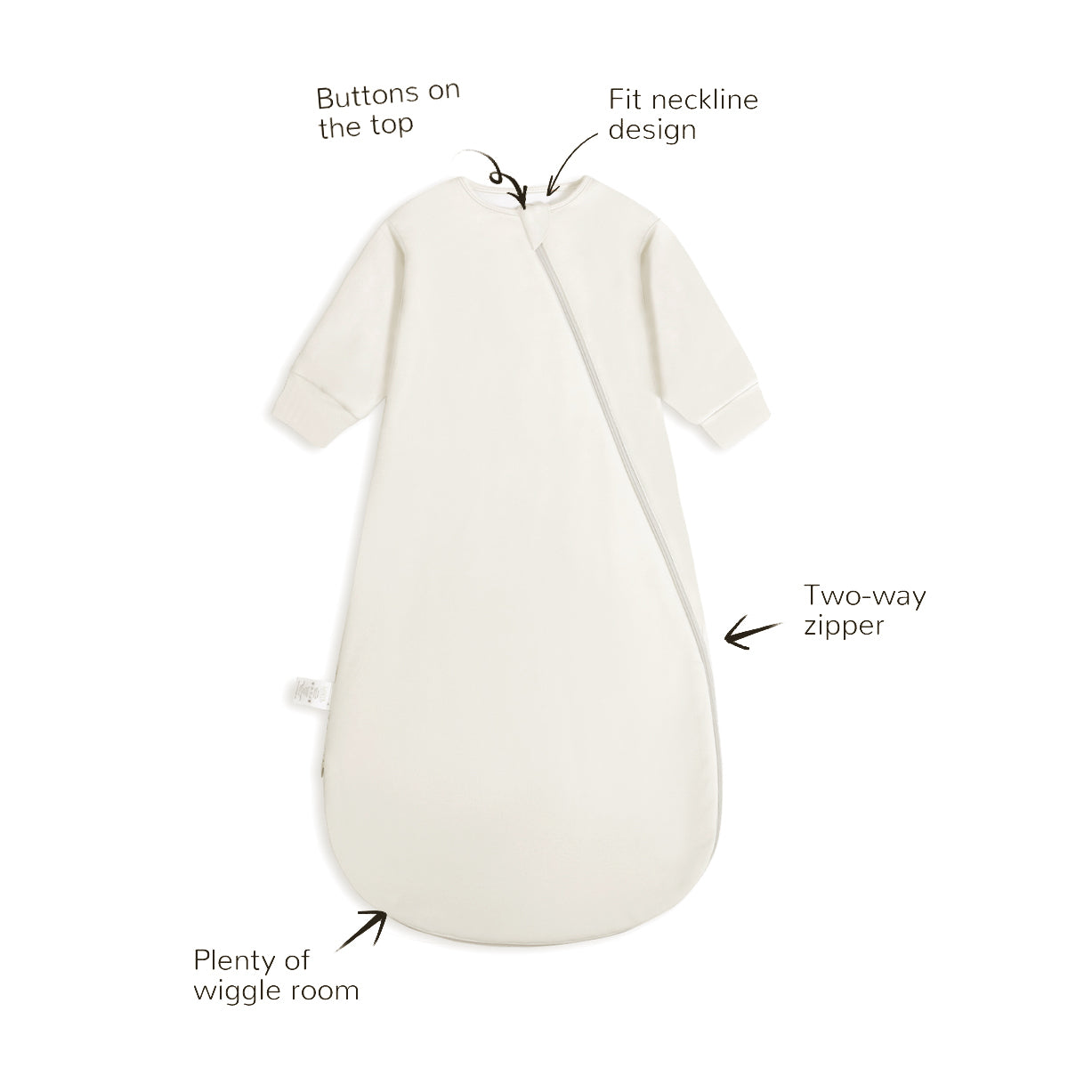 Zip Sleep Sack With Sleeves 2.5 TOG Design Detail - Milk White