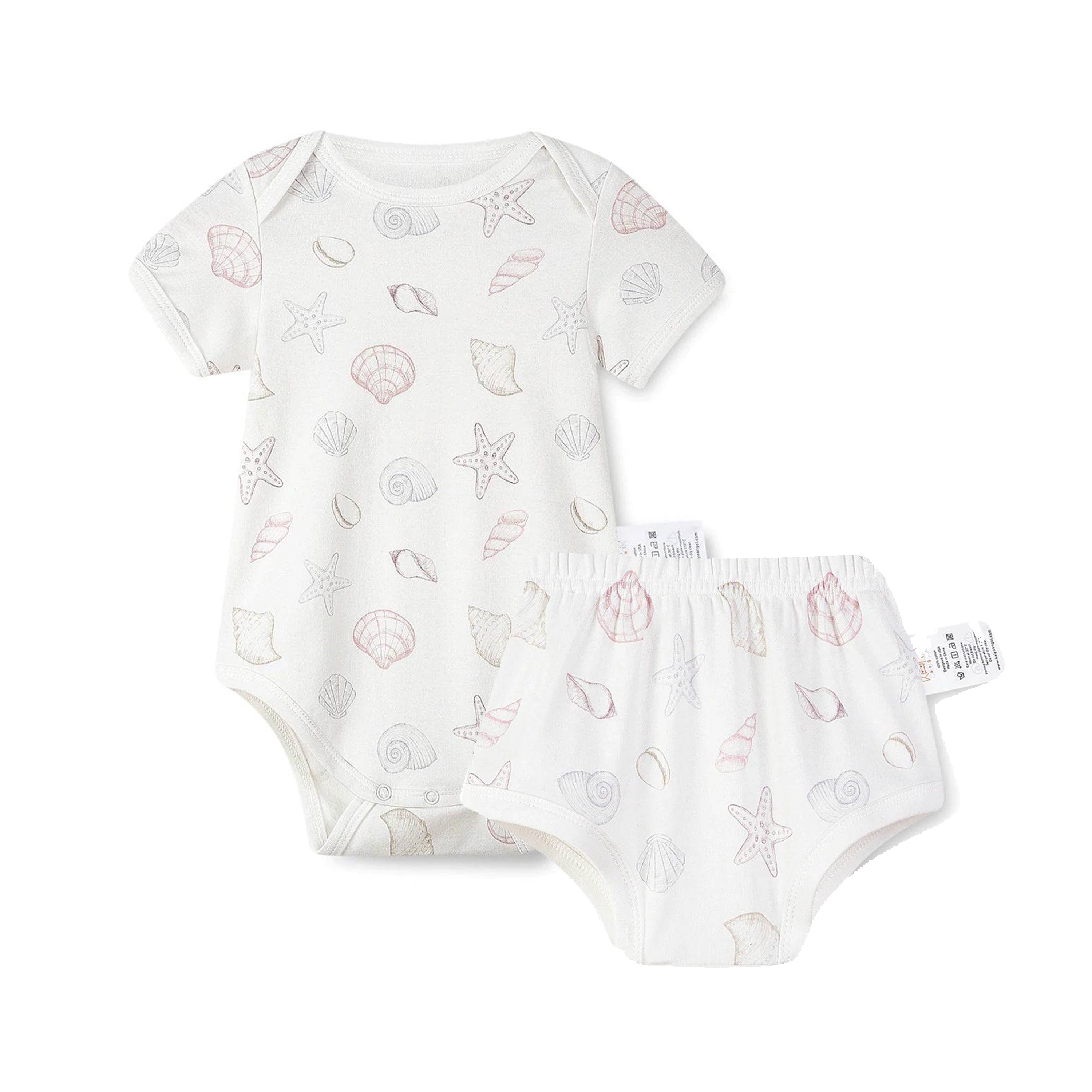 Organic Cotton Half Sleeves Snap Bodysuit + Essentials Shorts- Shell