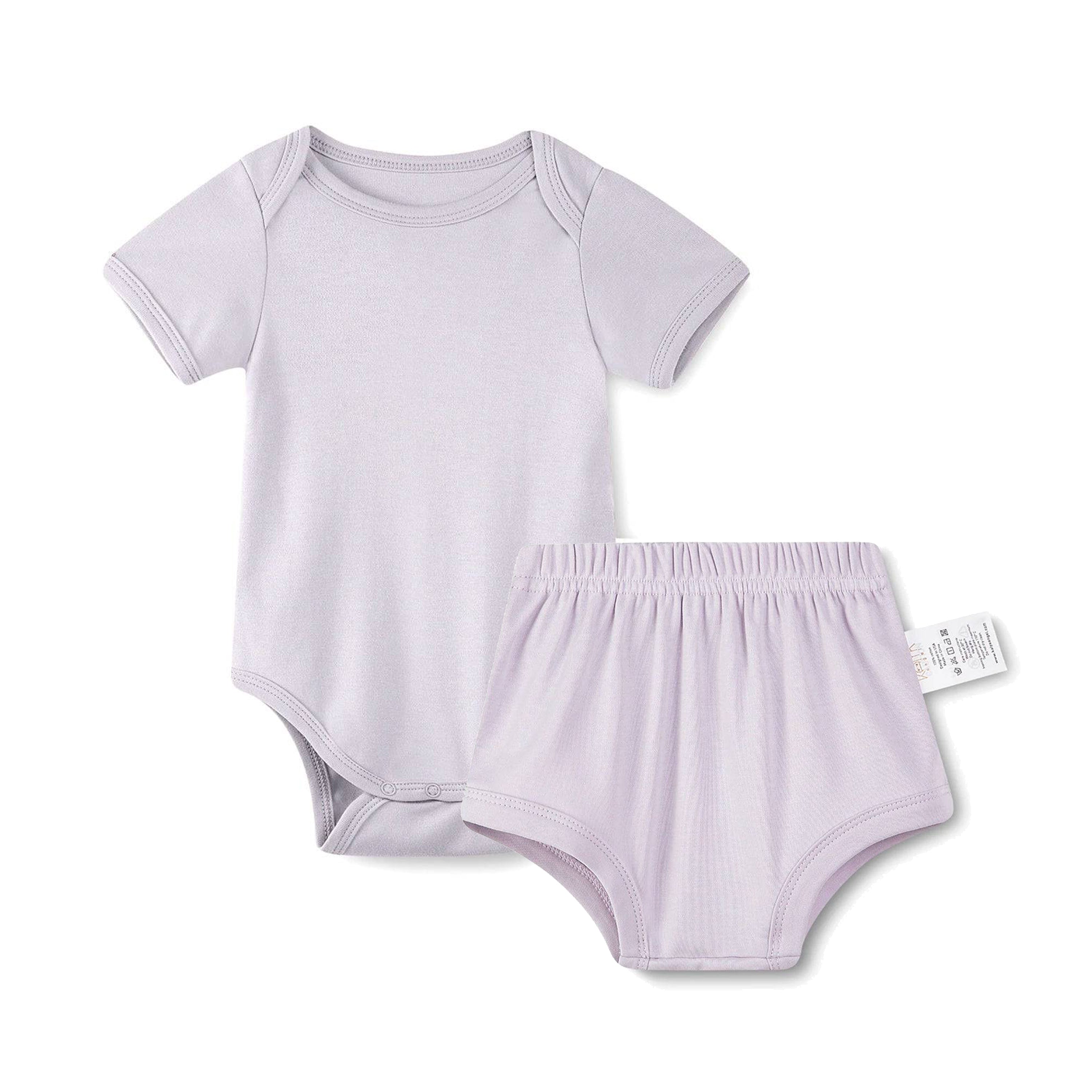 Organic Cotton Half Sleeves Snap Bodysuit + Baby Essentials Shorts - Lilac