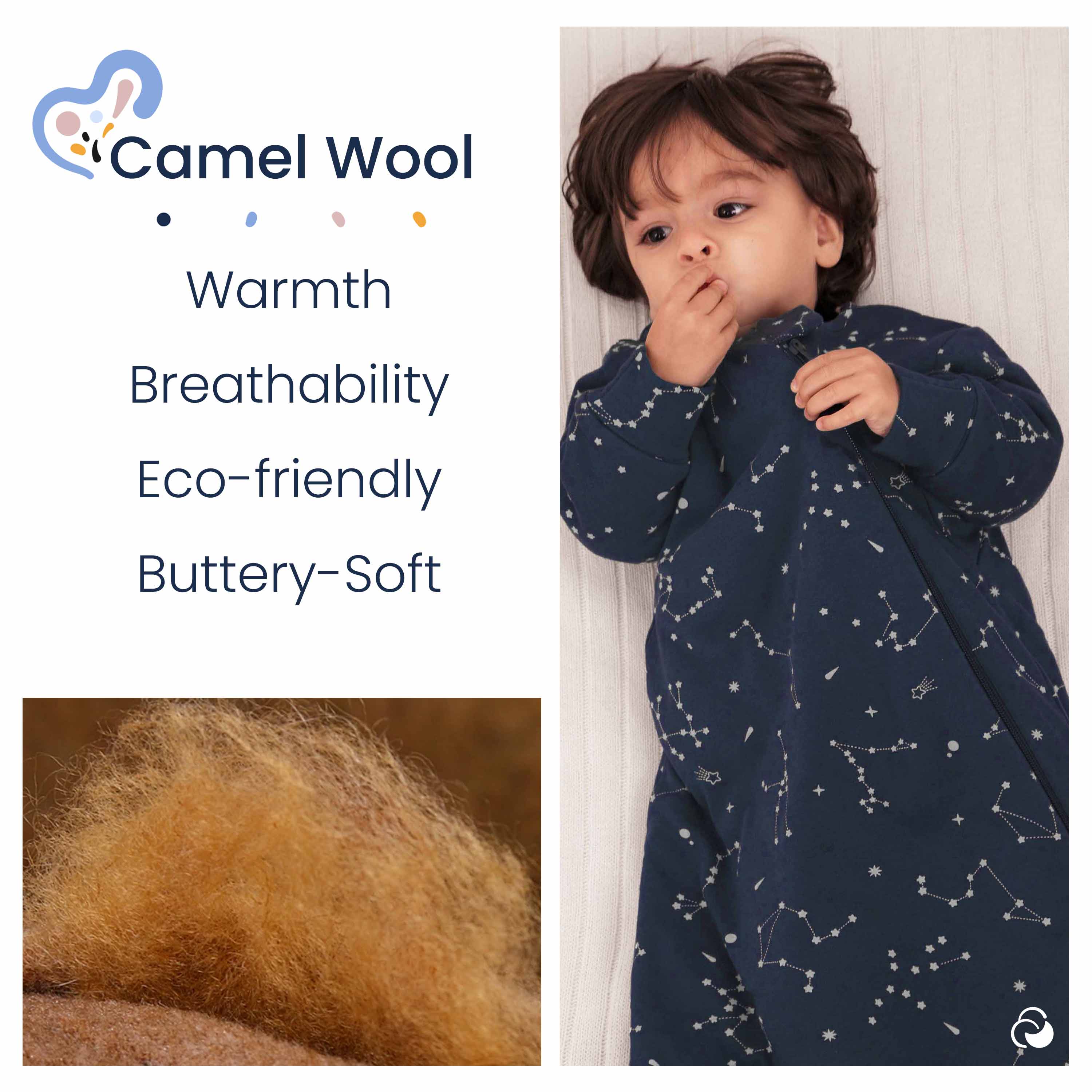 Organic Cotton & Camel Wool Long Sleeve Sleep Sack 2.5 TOG - Constellation