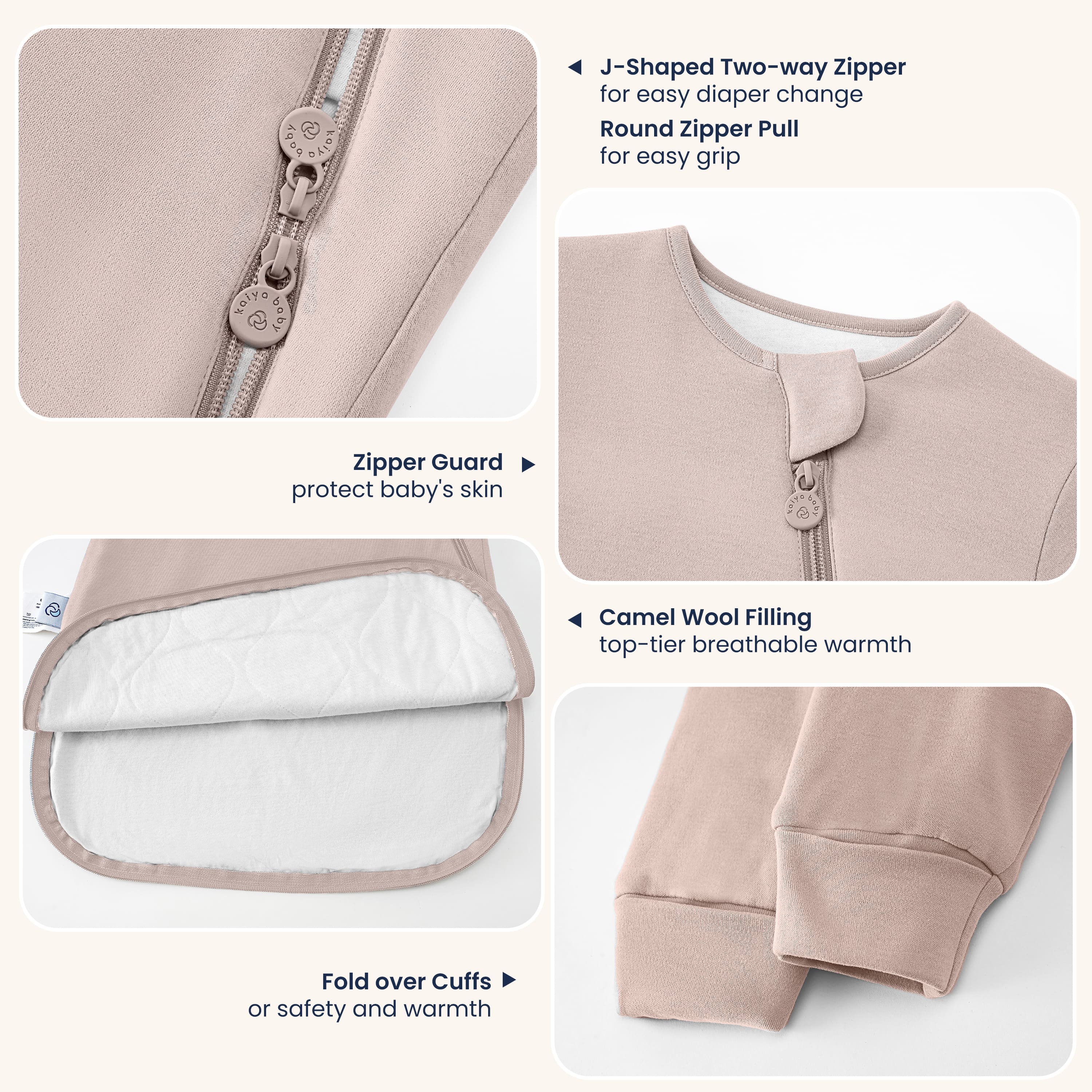 Warm Long Sleeve Sleep Sack 2.5 TOG - Organic Cotton & Camel Wool - Dusty Pink